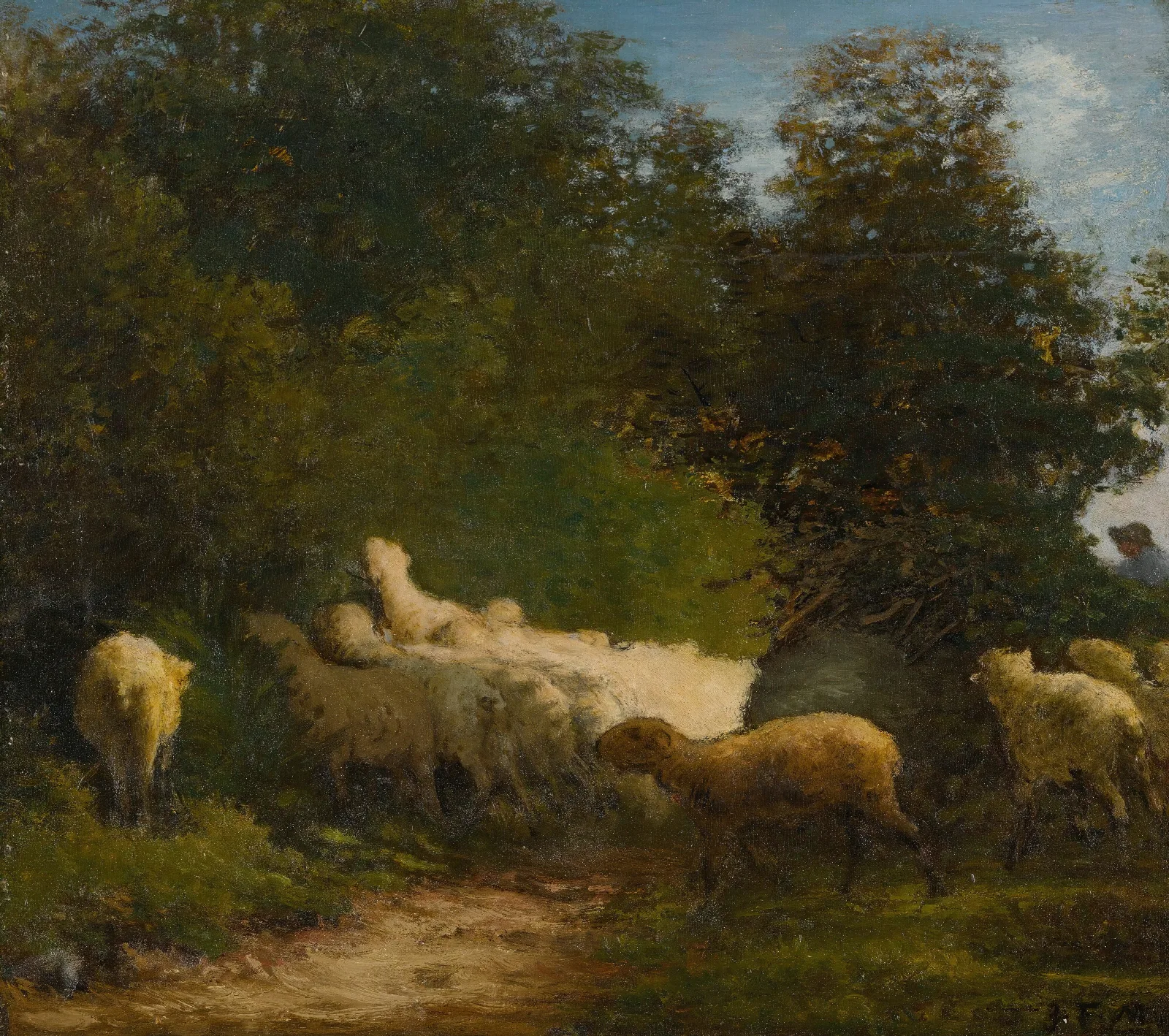 Sheep Grazing Along A Hedgerow Wall Art by Jean-François Millet - Canvas Print