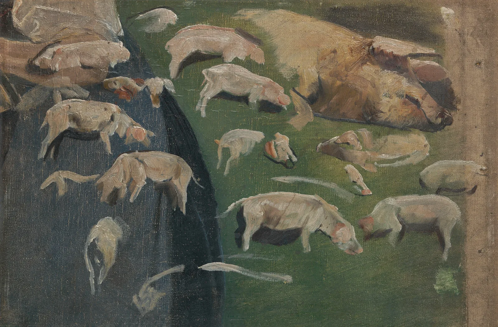 Muttersau Und Ferkel Studien Zum Schweinekoben Wall Art by Max Liebermann - Canvas Print