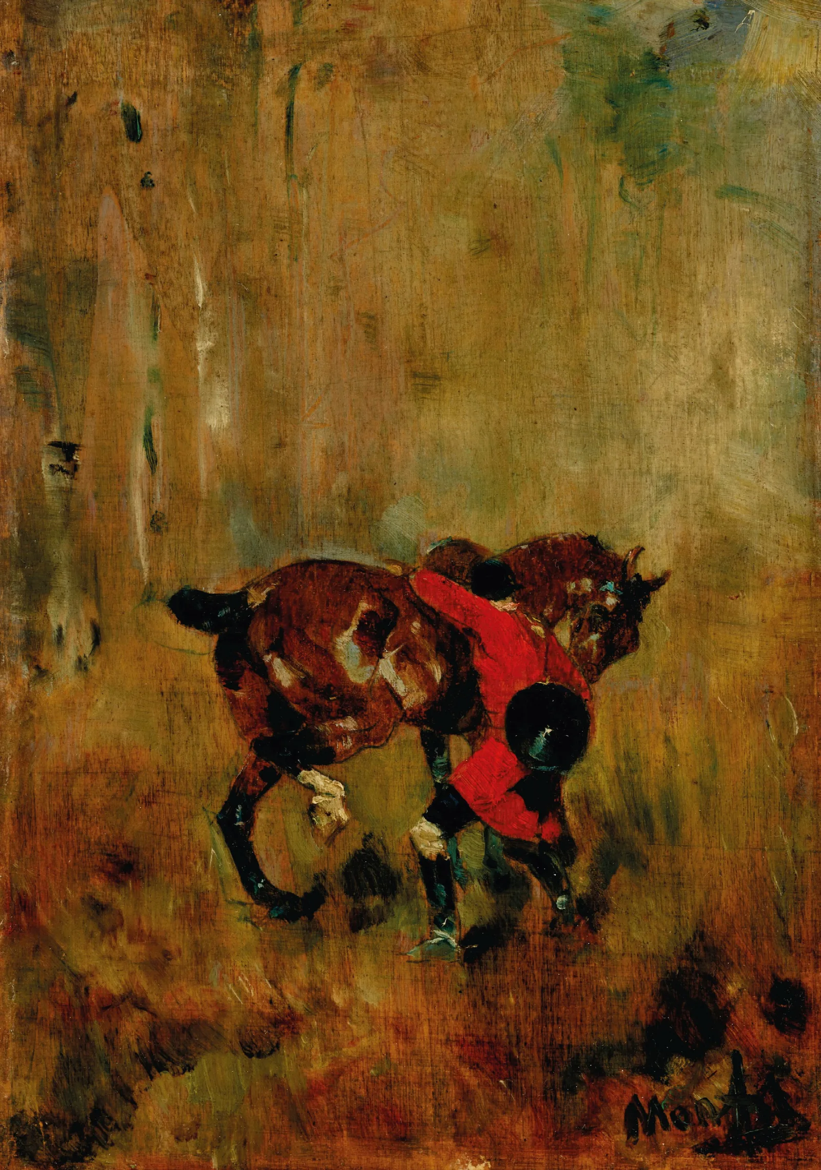 Cavalier De Chasse A Courre Ressanglant Son Cheval Wall Art by Henri de Toulouse-Lautrec - Canvas Print