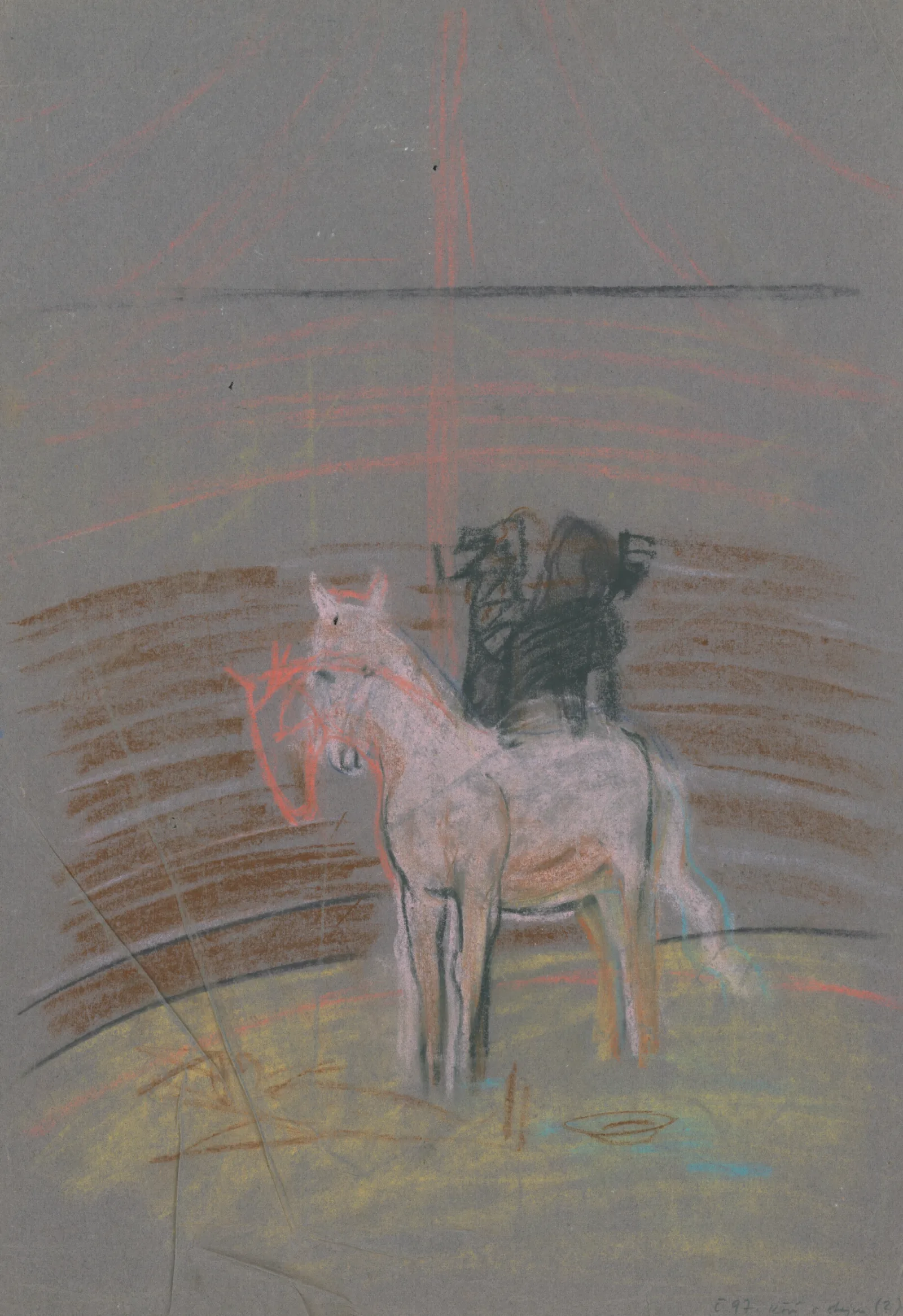 Sketch Of A Horse In A Ring Wall Art by Arnold Peter Weisz-Kubínčan - Canvas Print