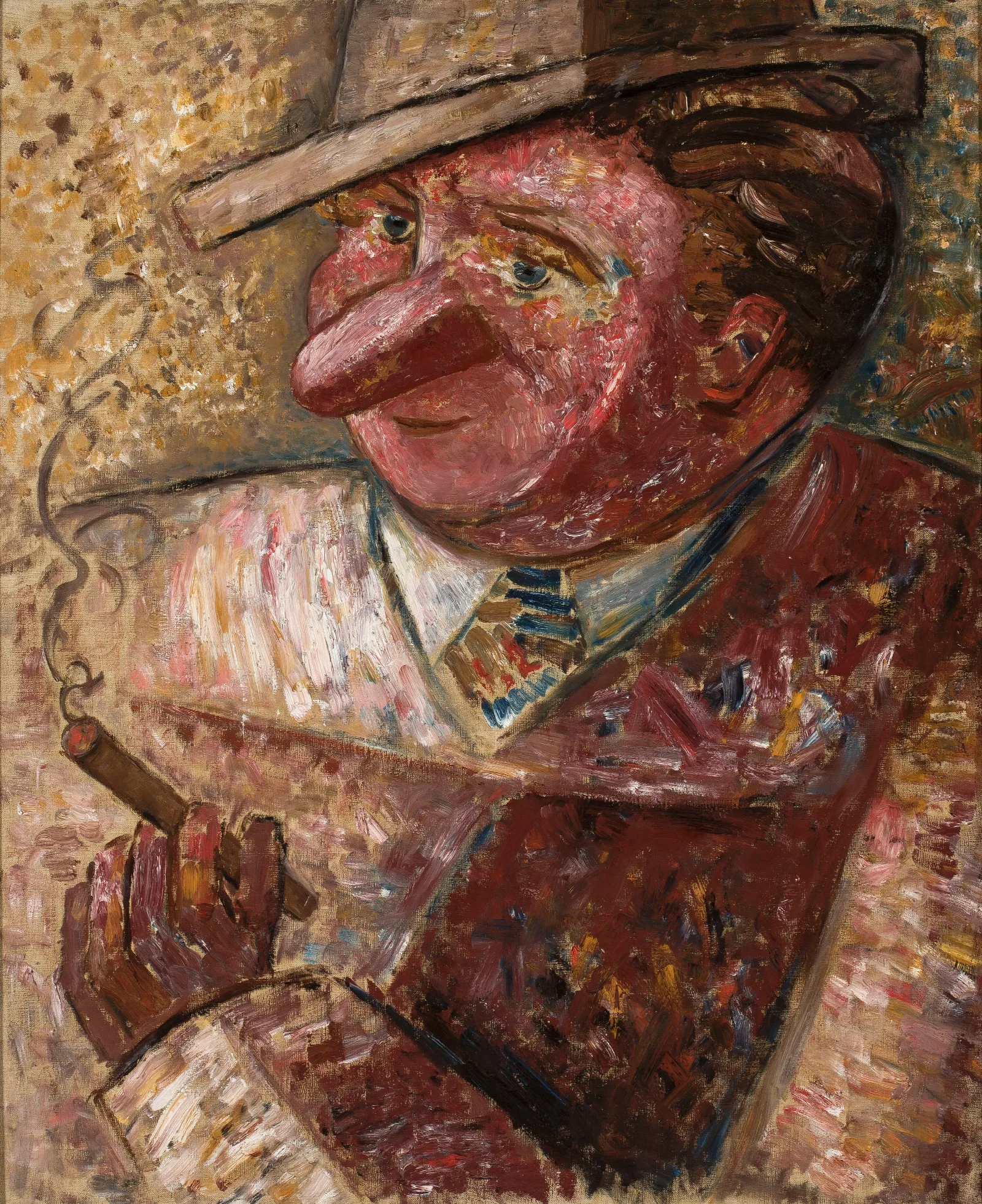 Portret Mezczyzny W Kapeluszu Z Cygarem Wall Art by Tadeusz Makowski - Canvas Print