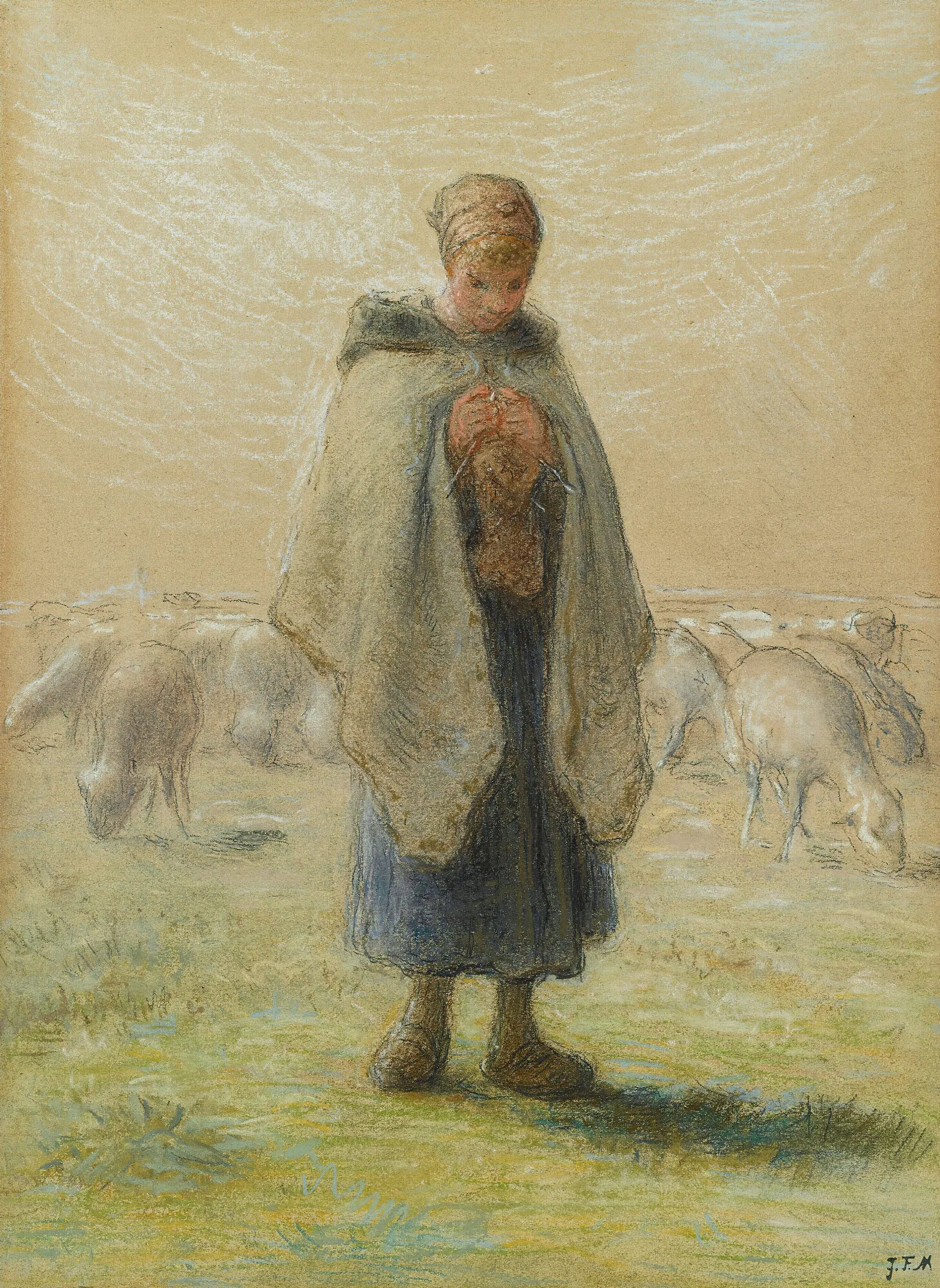 Petite Bergere Tricotant Wall Art by Jean-François Millet - Canvas Print