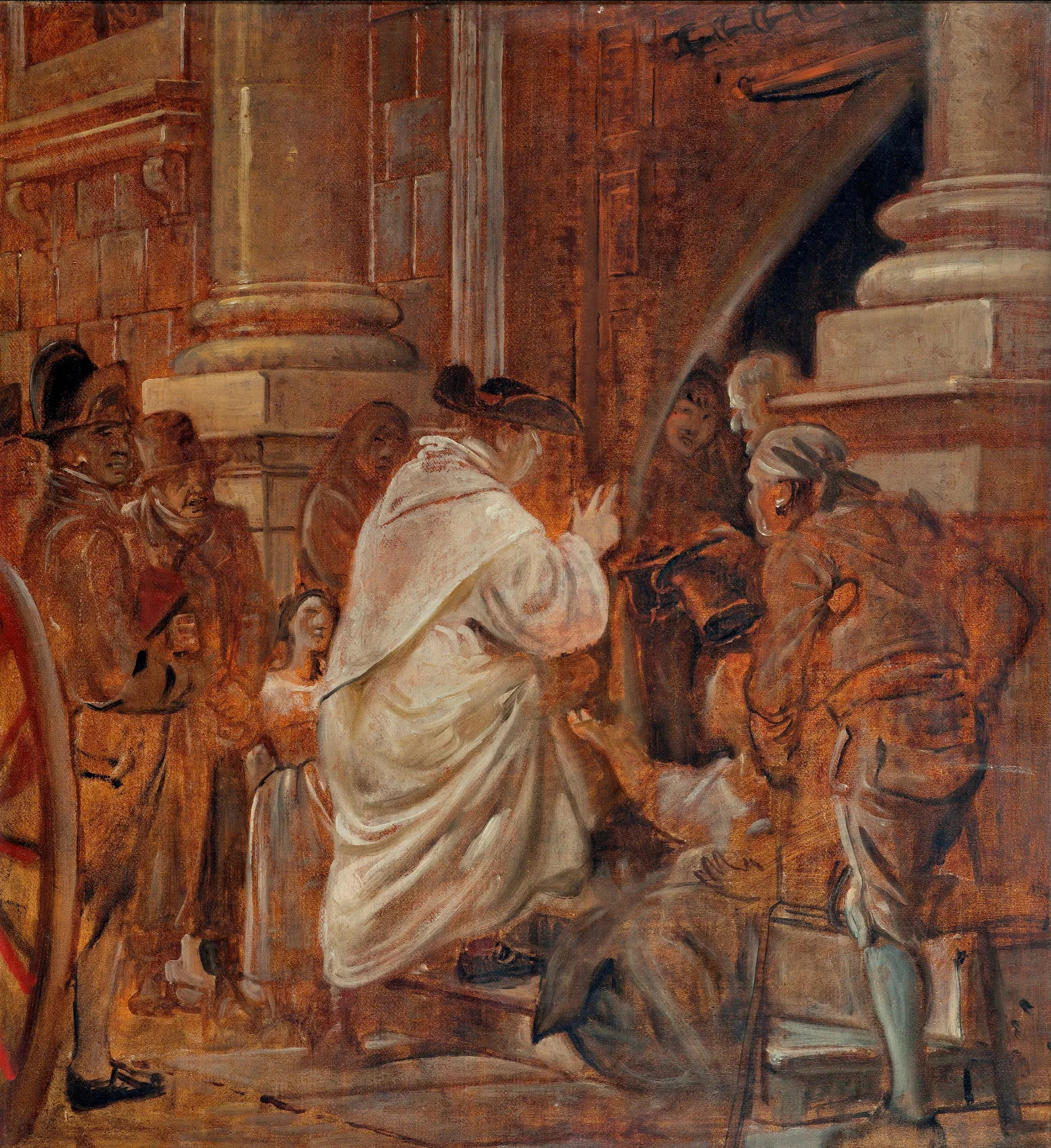 Cardinal Blessing Beggars At The Church Doors Wall Art by Wilhelm Marstrand - Canvas Print
