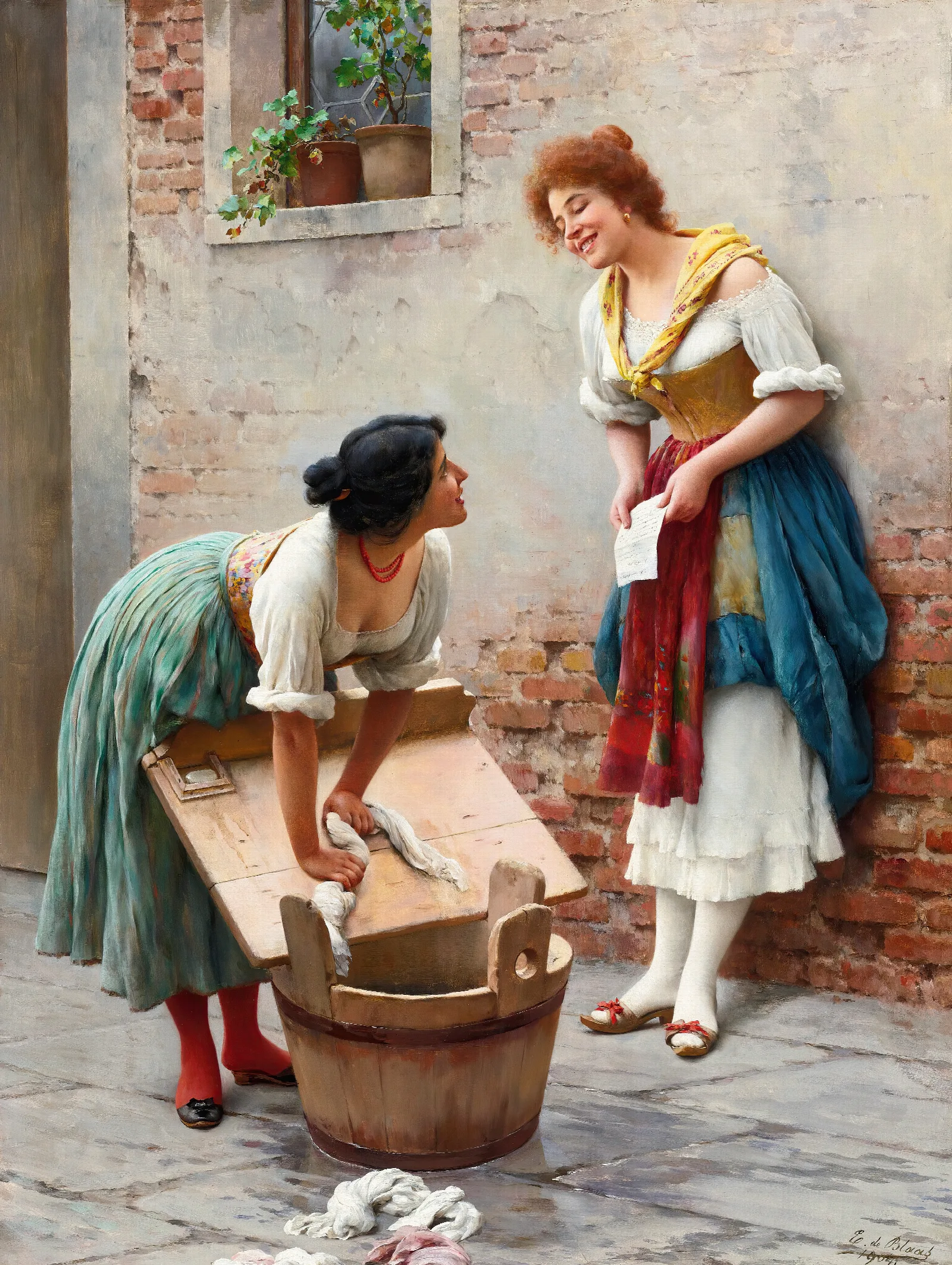 Sharing The News Wall Art by Eugen von Blaas - Canvas Print