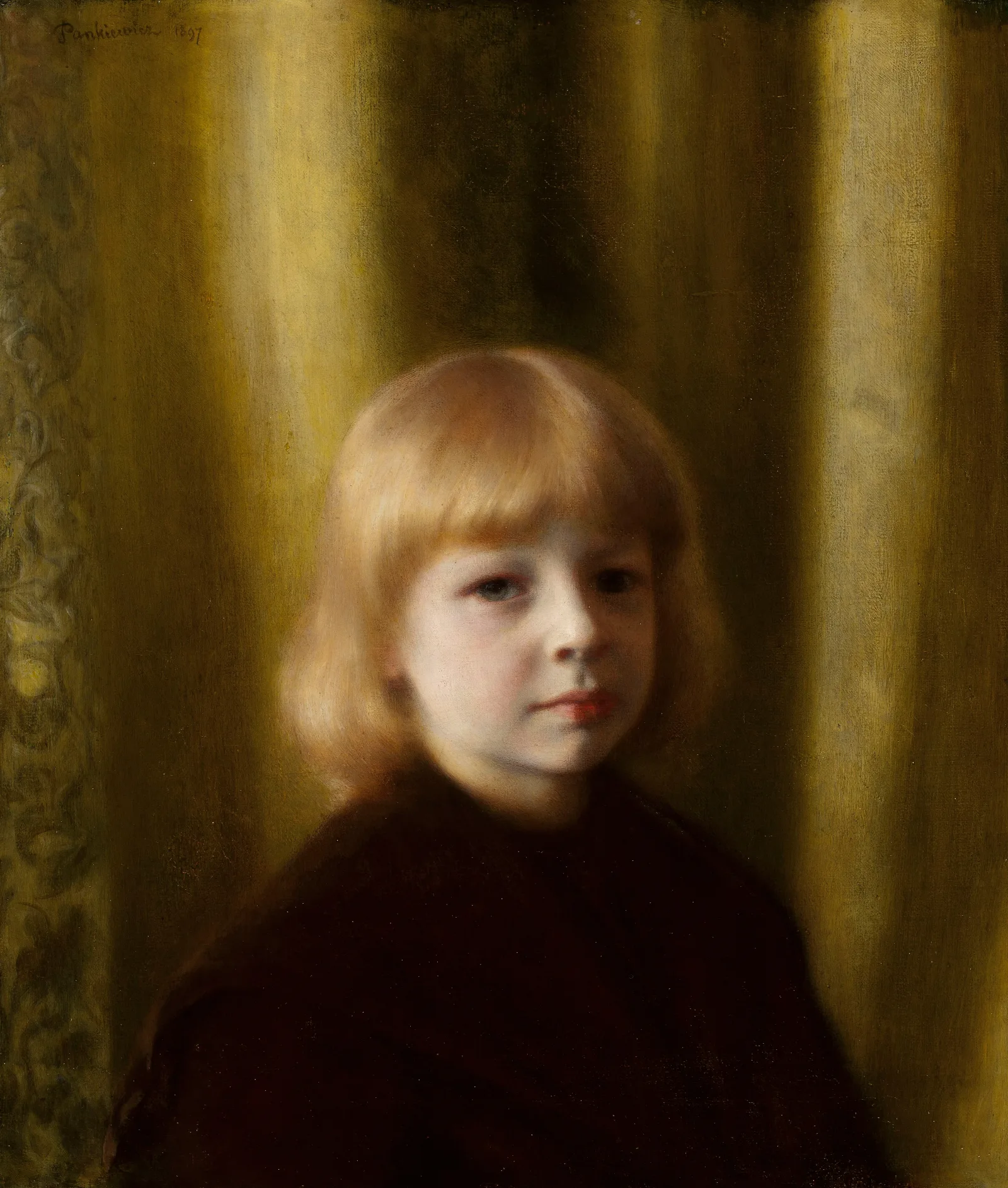 Portrait Of Stefan Polczynski Portrait Of A Child Portrait Of A Boy Against Yellowish Drapery Wall Art by Józef Pankiewicz - Canvas Print