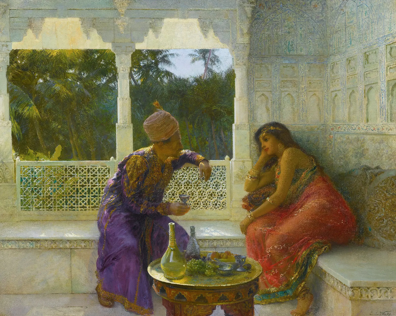 Figures In An Interior With Garden Of Palms Beyond Wall Art by Edwin Lord Weeks - Canvas Print
