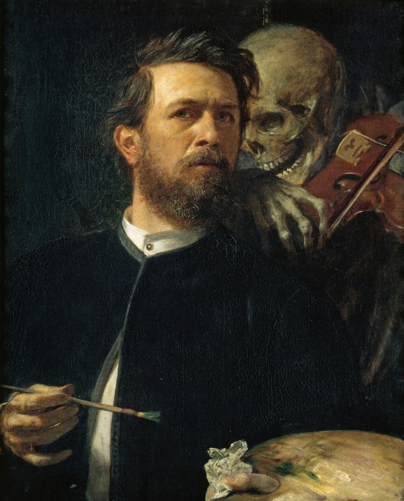 Self Portrait With Fiddling Death Wall Art by Arnold Böcklin - Canvas Print