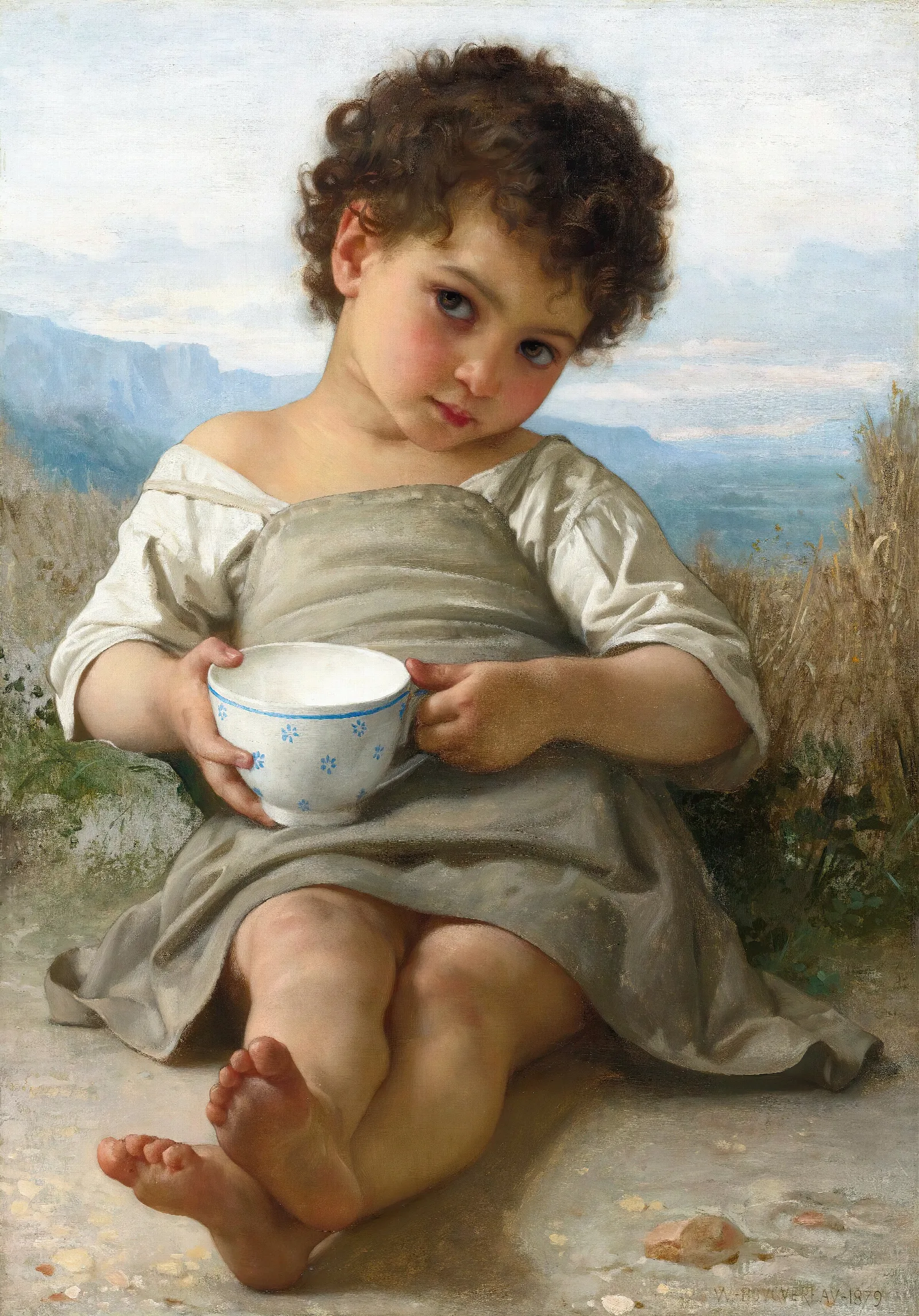 La Tasse De Lait Wall Art by William Bouguereau - Canvas Print