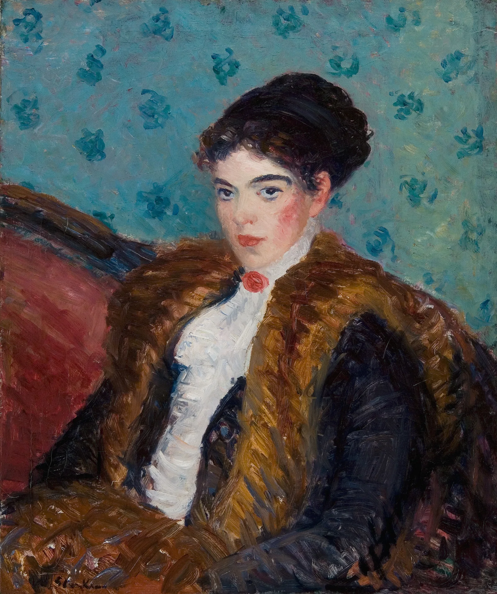 Girl With Fox Furs Wall Art by William James Glackens - Canvas Print