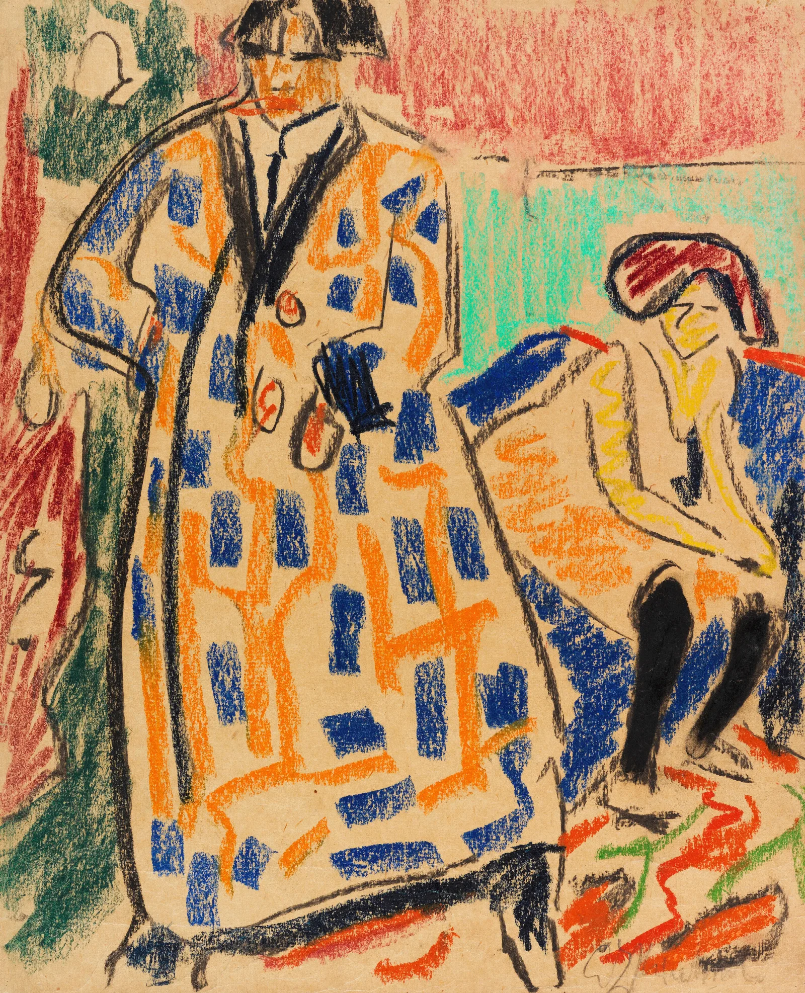 Selbstbildnis Mit Modell Wall Art by Ernst Ludwig Kirchner - Canvas Print
