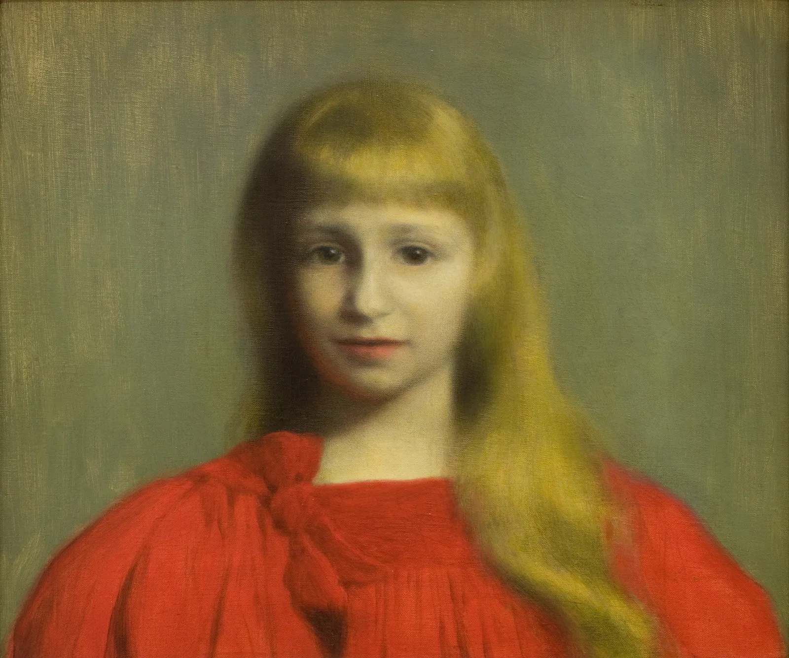 Little Girl In Red Dress Wall Art by Józef Pankiewicz - Canvas Print