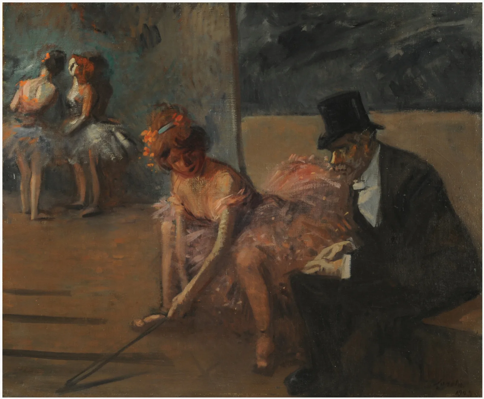 Danseuse Et Admirateur Derriere La Scene Wall Art by Jean-Louis Forain - Canvas Print