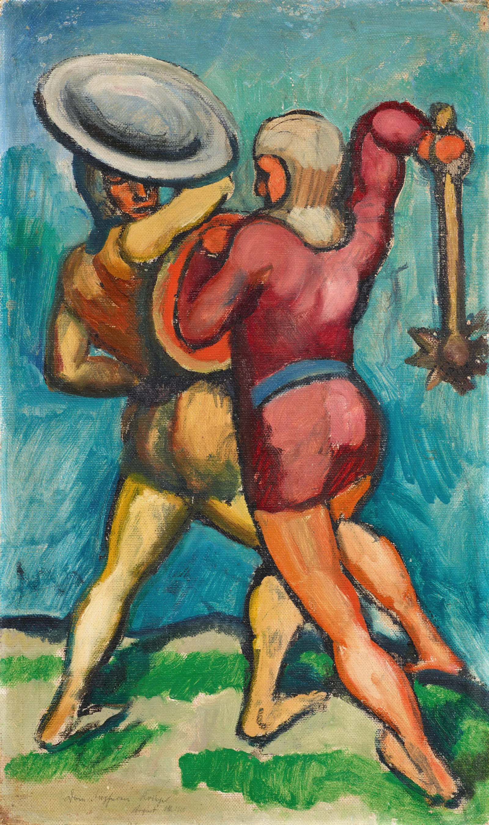 Zwei Kampfende Wall Art by August Macke - Canvas Print