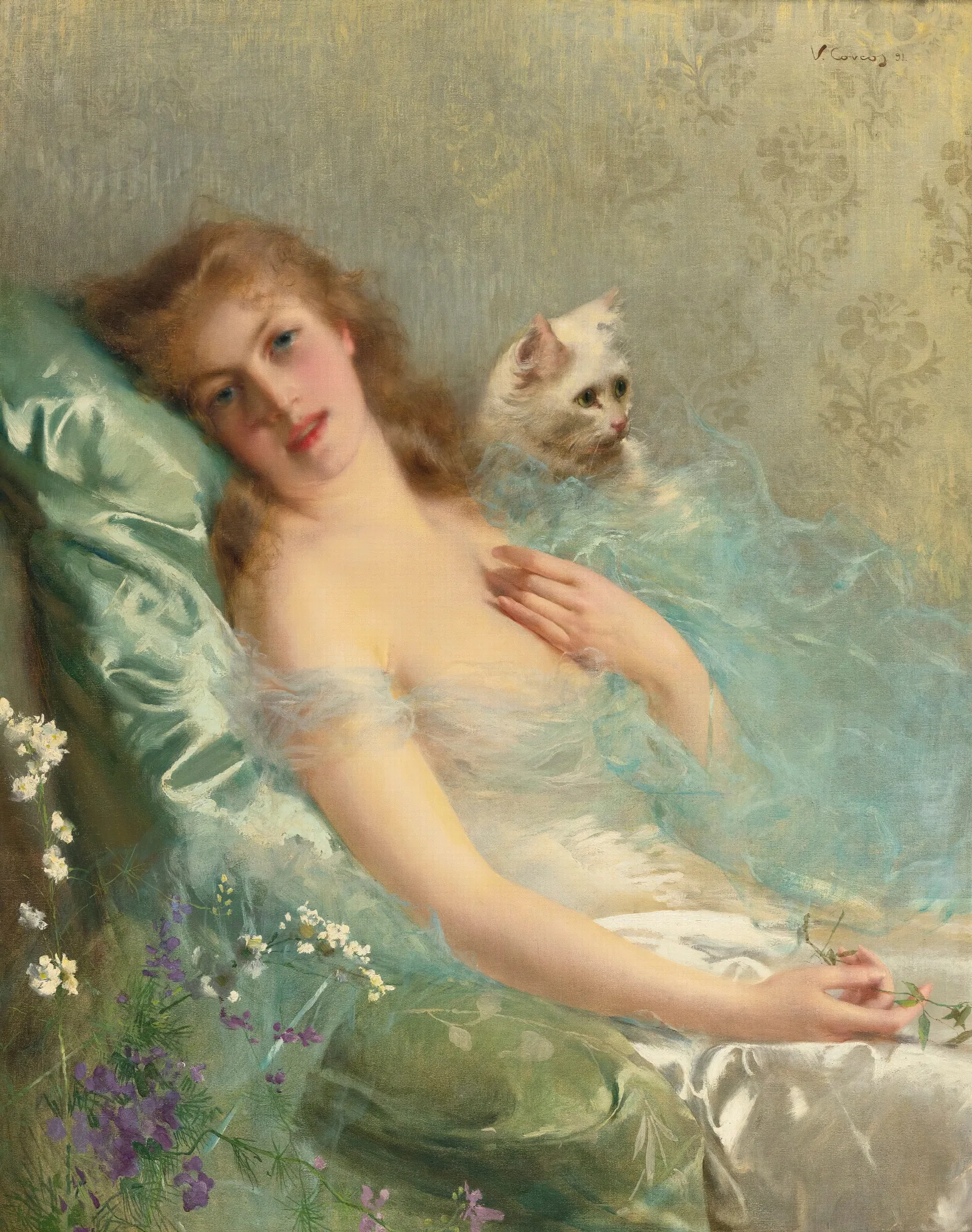 The White Cat Wall Art by Vittorio Matteo Corcos - Canvas Print