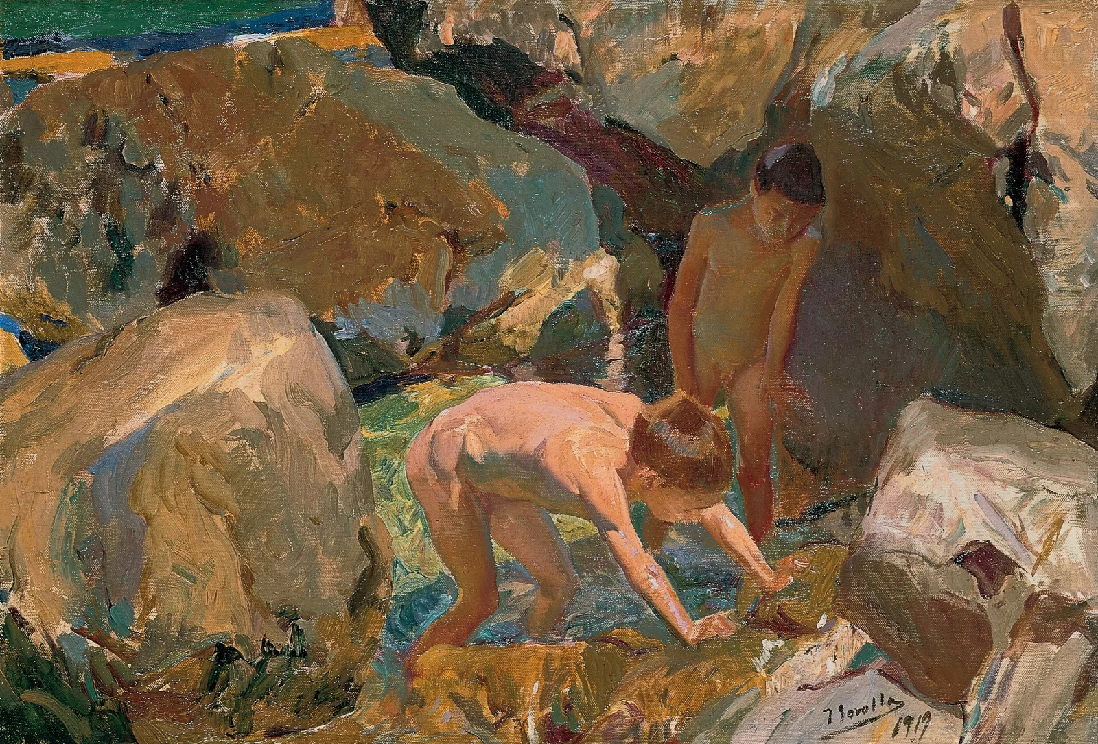 Children Looking For Shellfish Wall Art by Joaquín Sorolla - Canvas Print