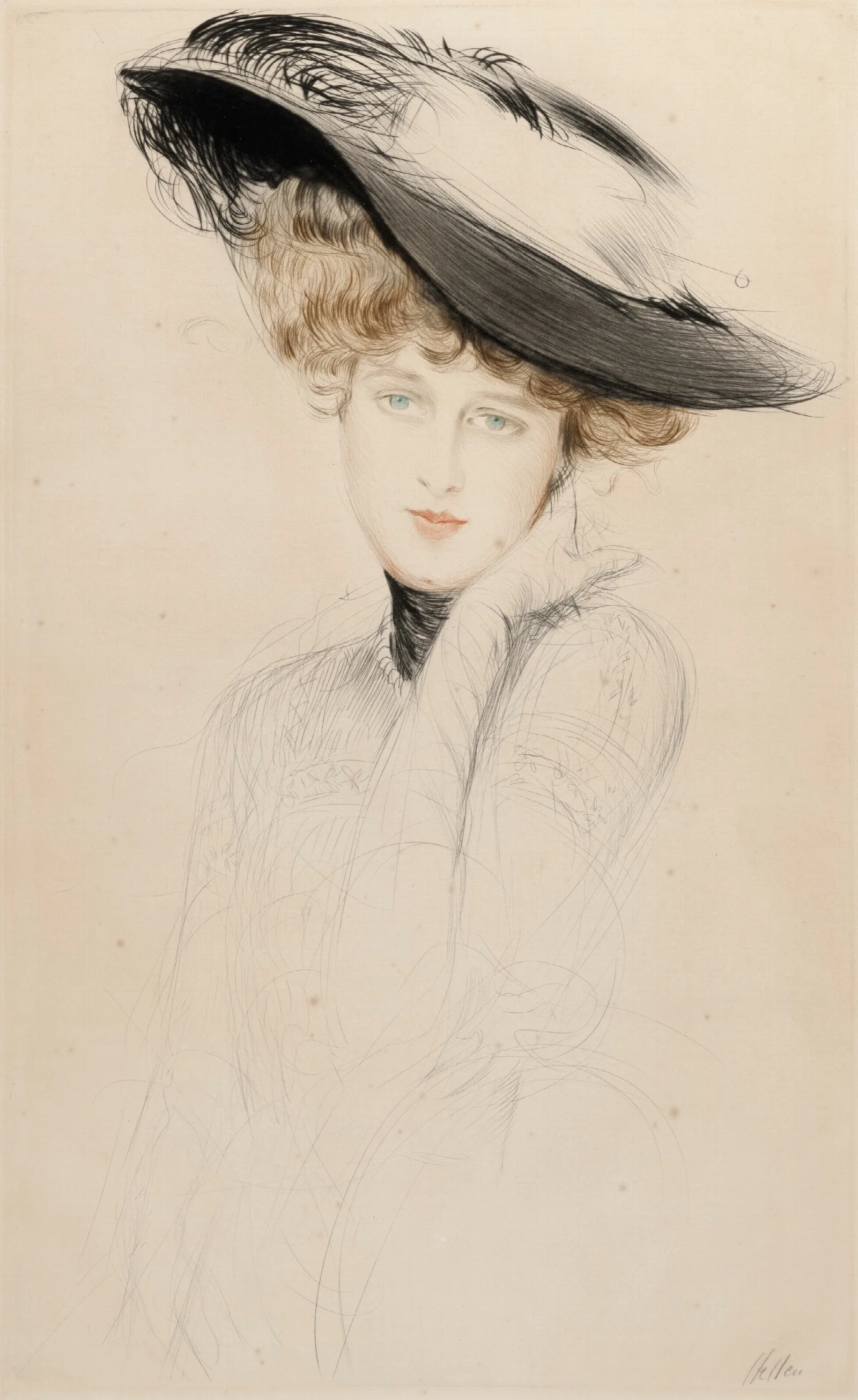 Portrait De Femme Au Chapeau Wall Art by Paul César Helleu - Canvas Print