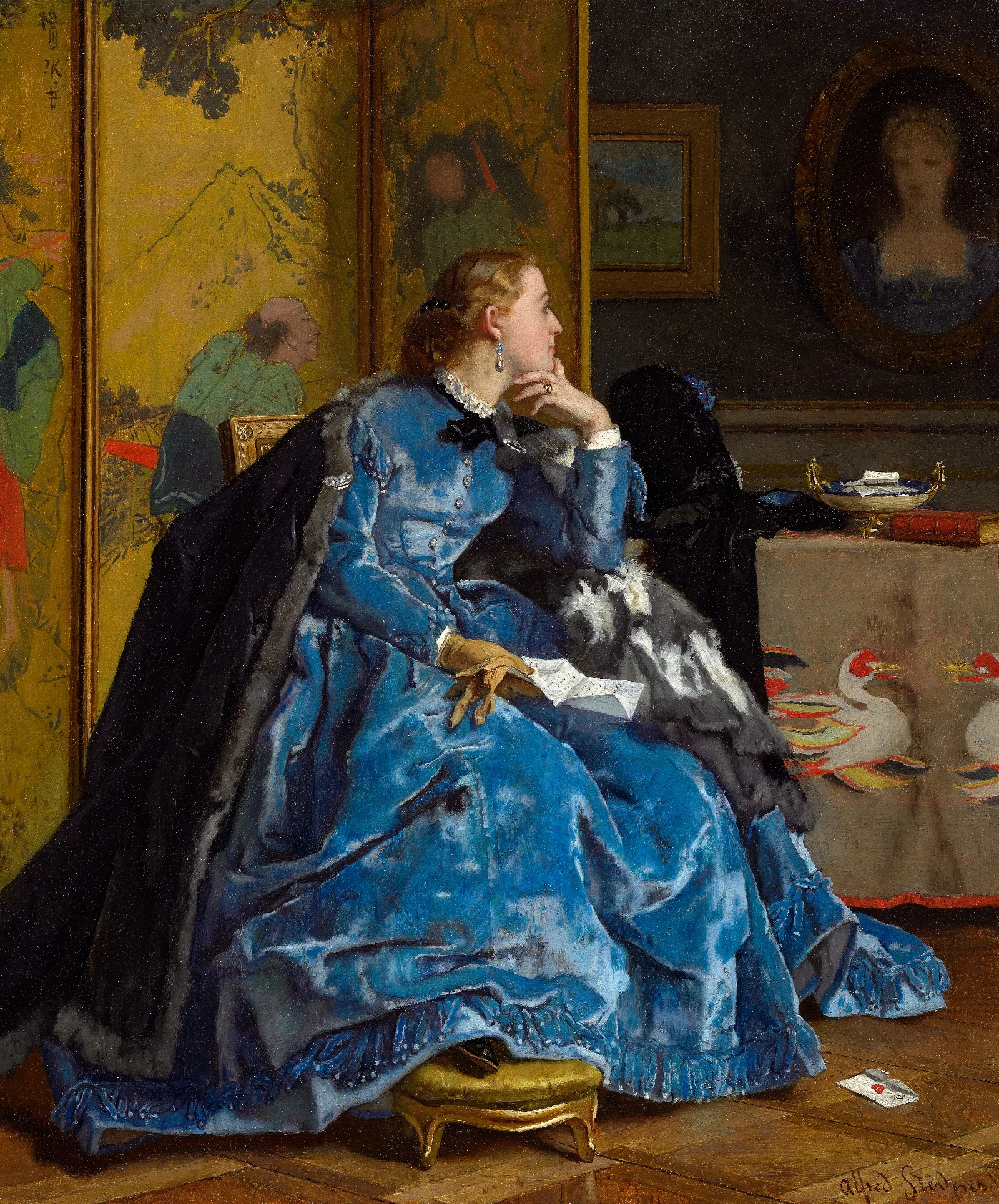 A Duchess The Blue Dress Wall Art by Alfred Stevens - Canvas Print