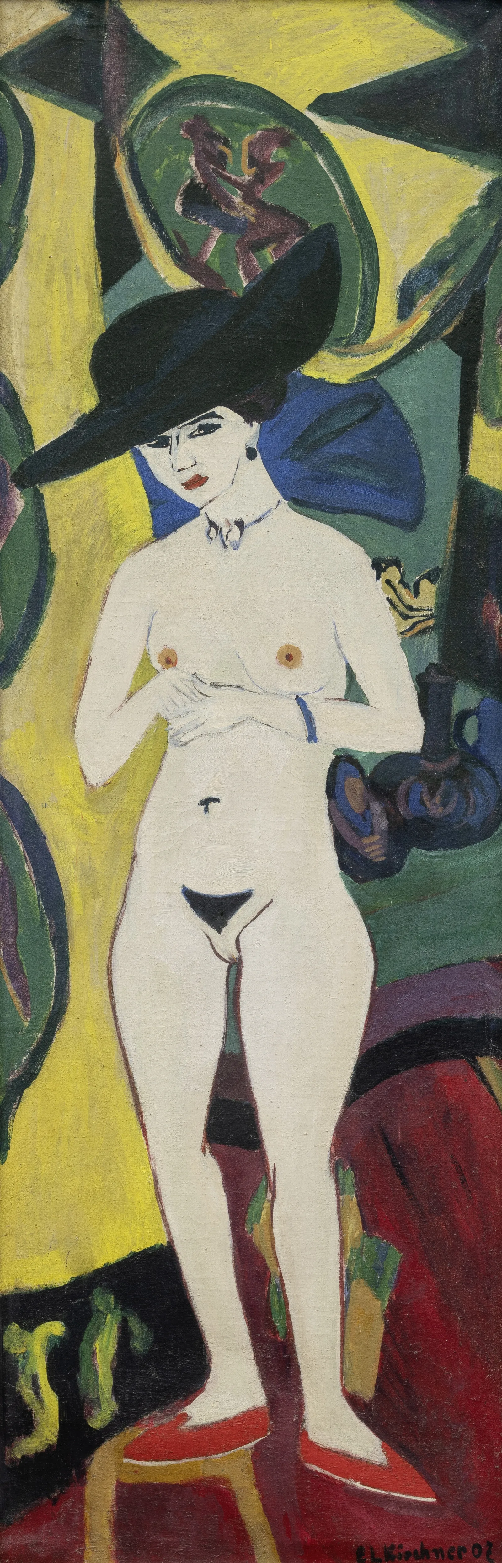 Nude With Hat 4 Wall Art by Ernst Ludwig Kirchner - Canvas Print