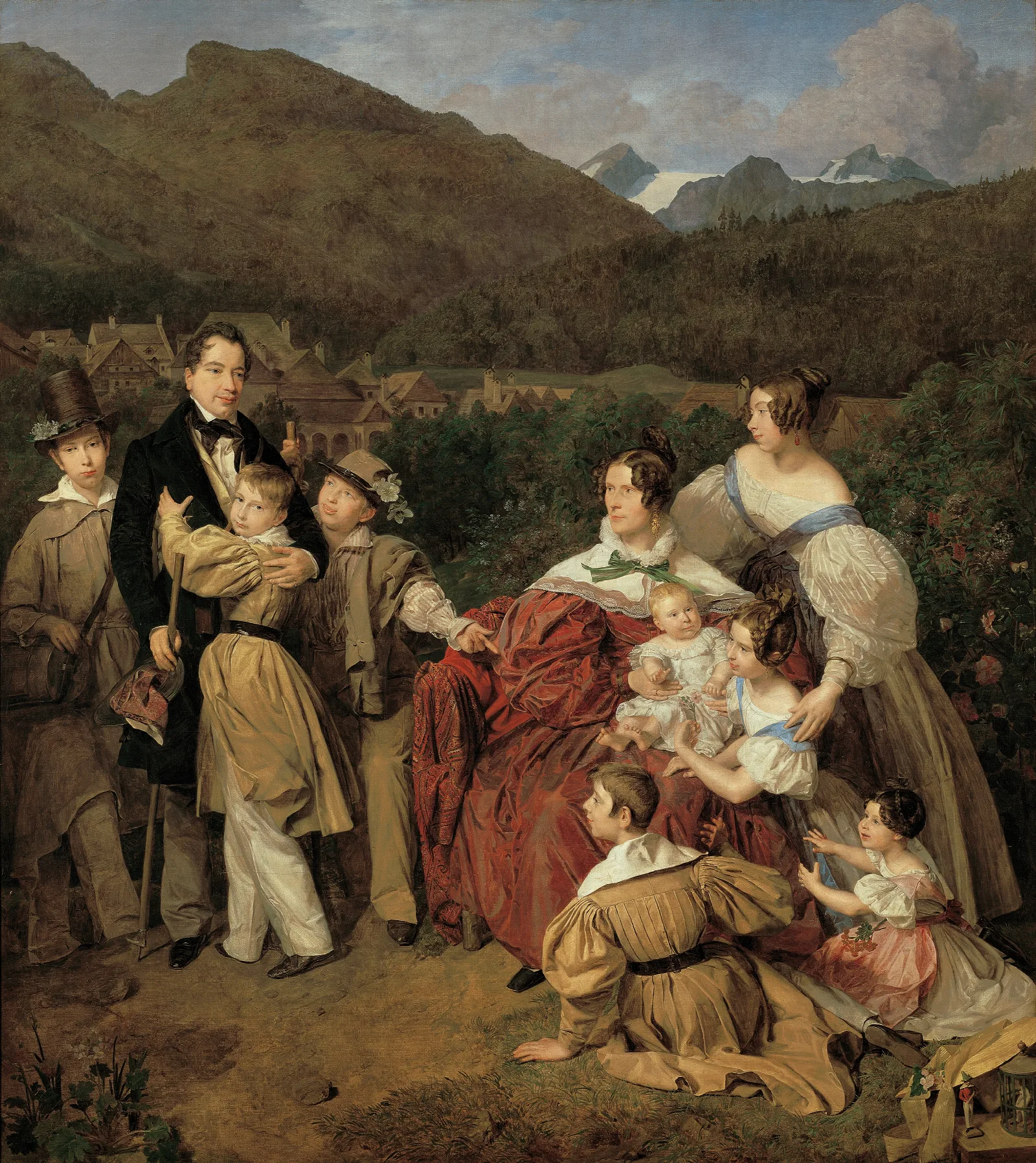 Der Notar Dr Josef August Eltz Mit Seiner Gattin Caroline Geb Schaumburg Und Den Acht Kindern In Ischl Wall Art by Ferdinand Georg Waldmüller - Canvas Print