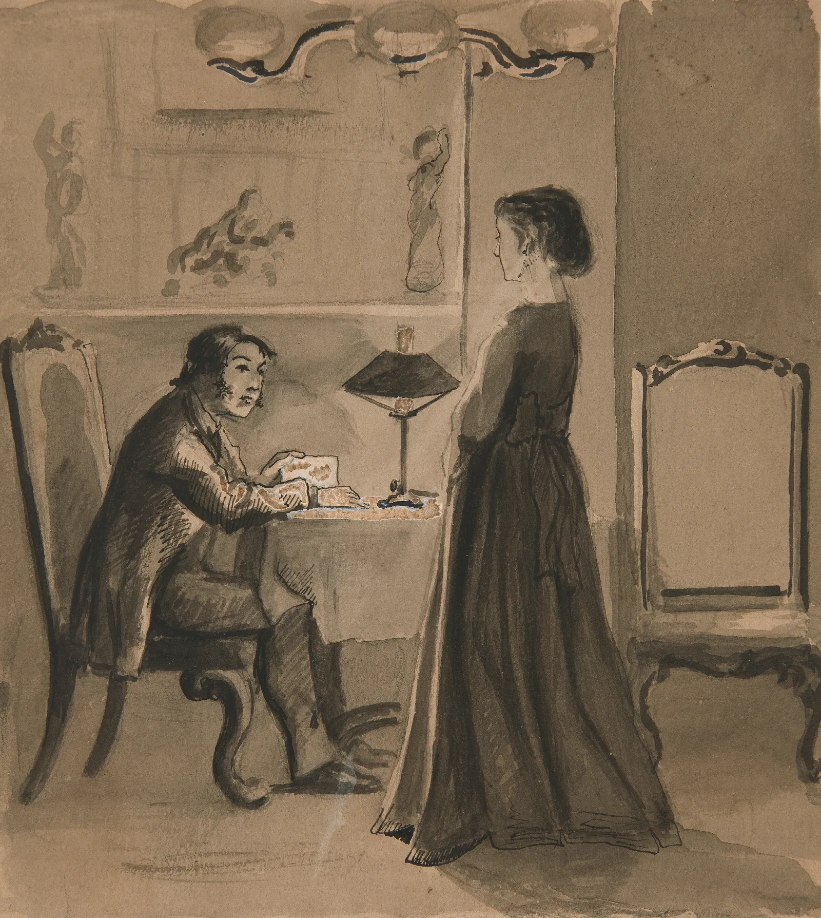 Man And Woman In An Interior Wall Art by Edwin Austin Abbey - Canvas Print