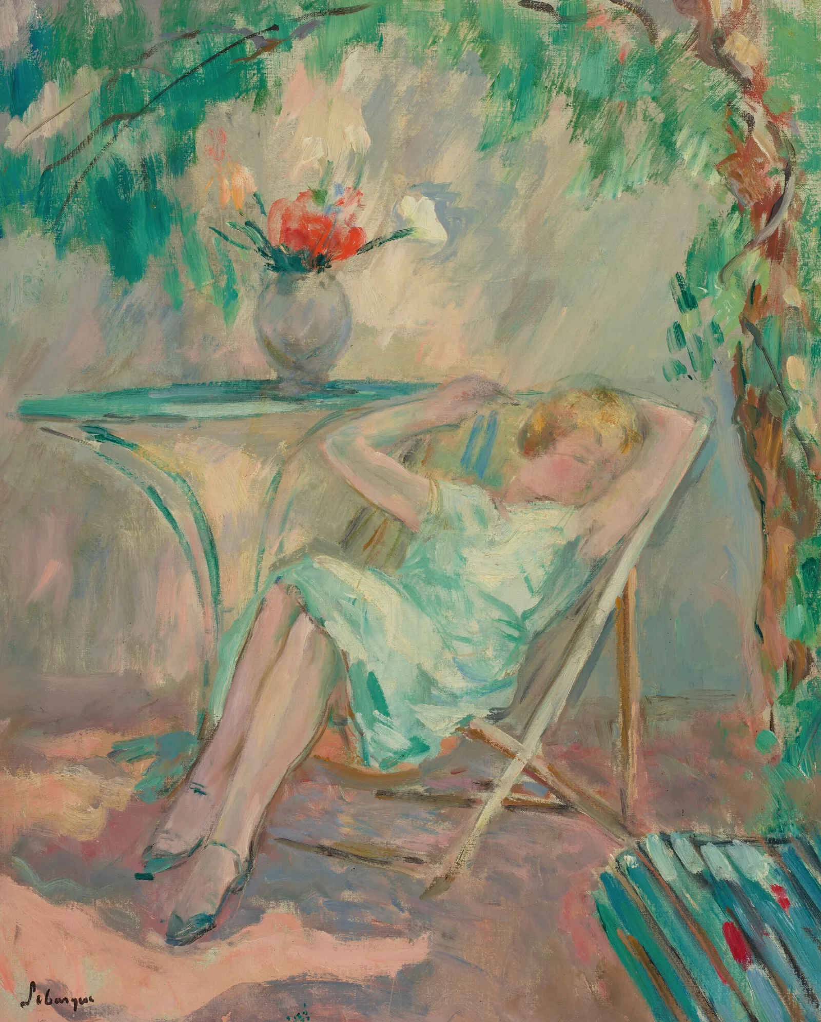 Jeune Fille Assoupie Dans Un Jardin Wall Art by Henri Lebasque - Canvas Print