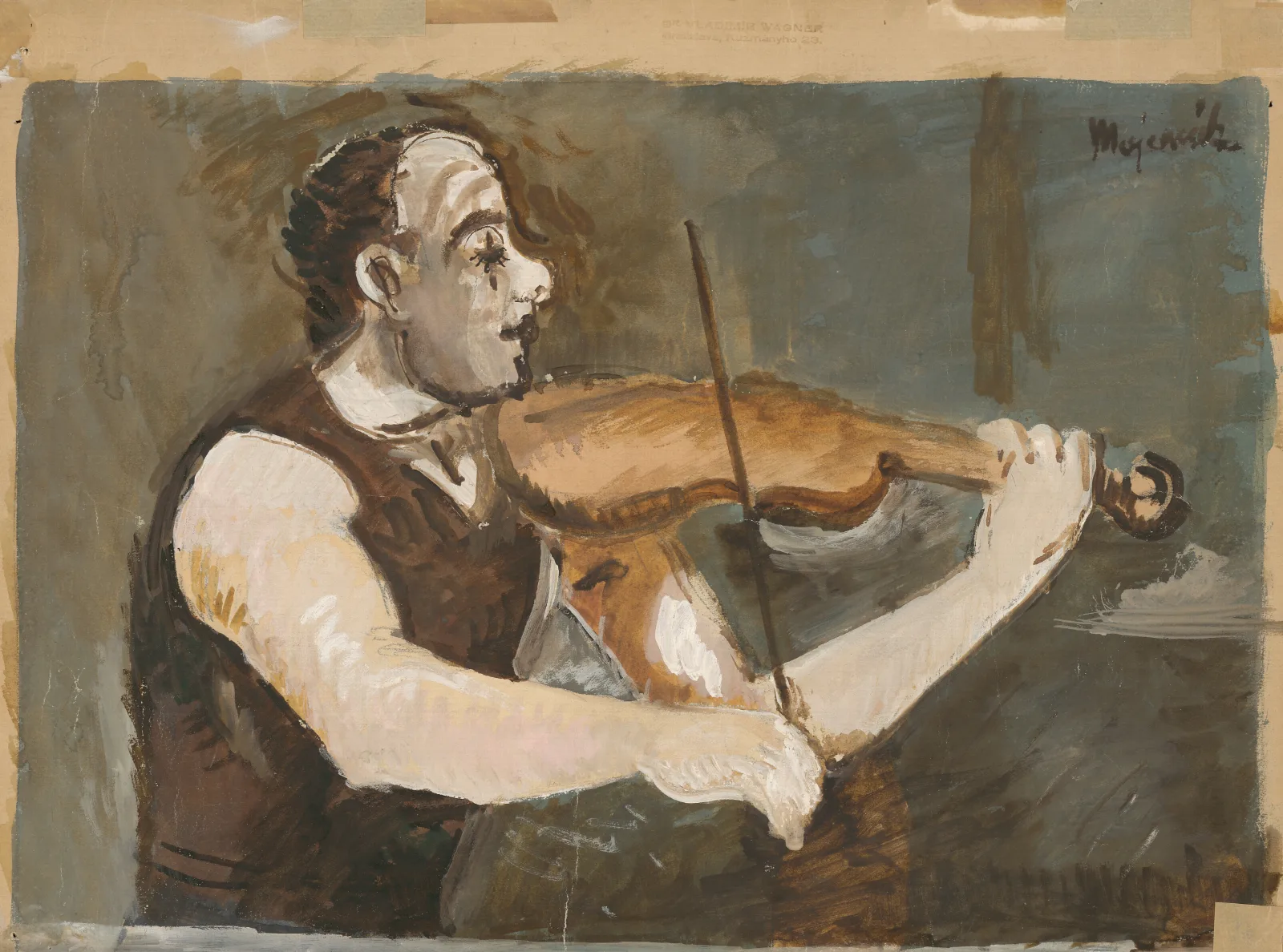 Bullock Gypsy Fiddler On The Back Wall Art by Cyprián Majerník - Canvas Print