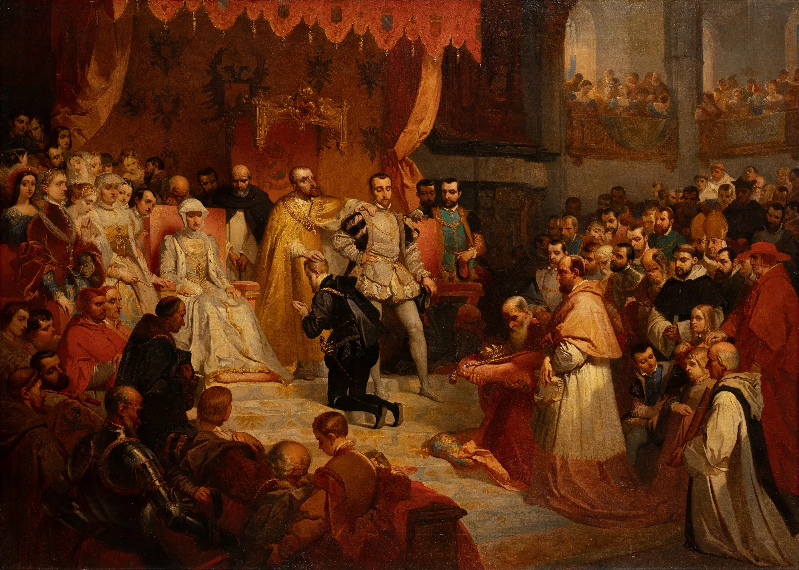 The Abdication Of Emperor Charles V In Favor Of His Son Philip Ii At Brussels 25 October 1555 Wall Art by Louis Gallait - Canvas Print