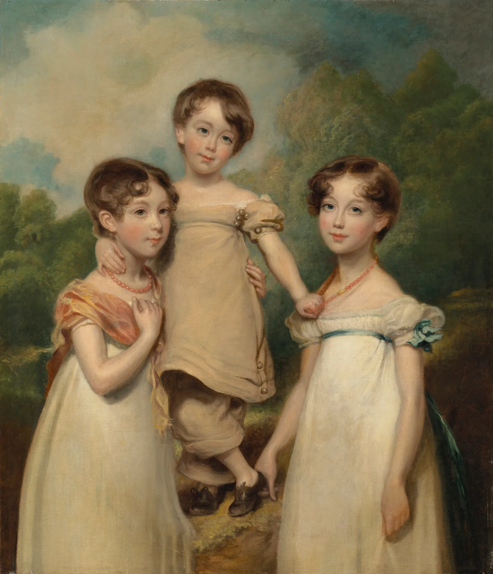 Portrait Of The Hughes Hallett Children Wall Art by John Hoppner - Canvas Print