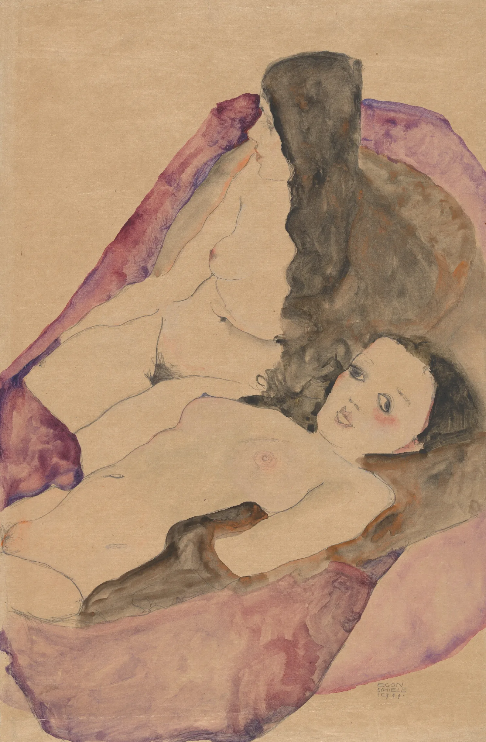 Two Reclining Nudes Wall Art by Egon Schiele - Canvas Print