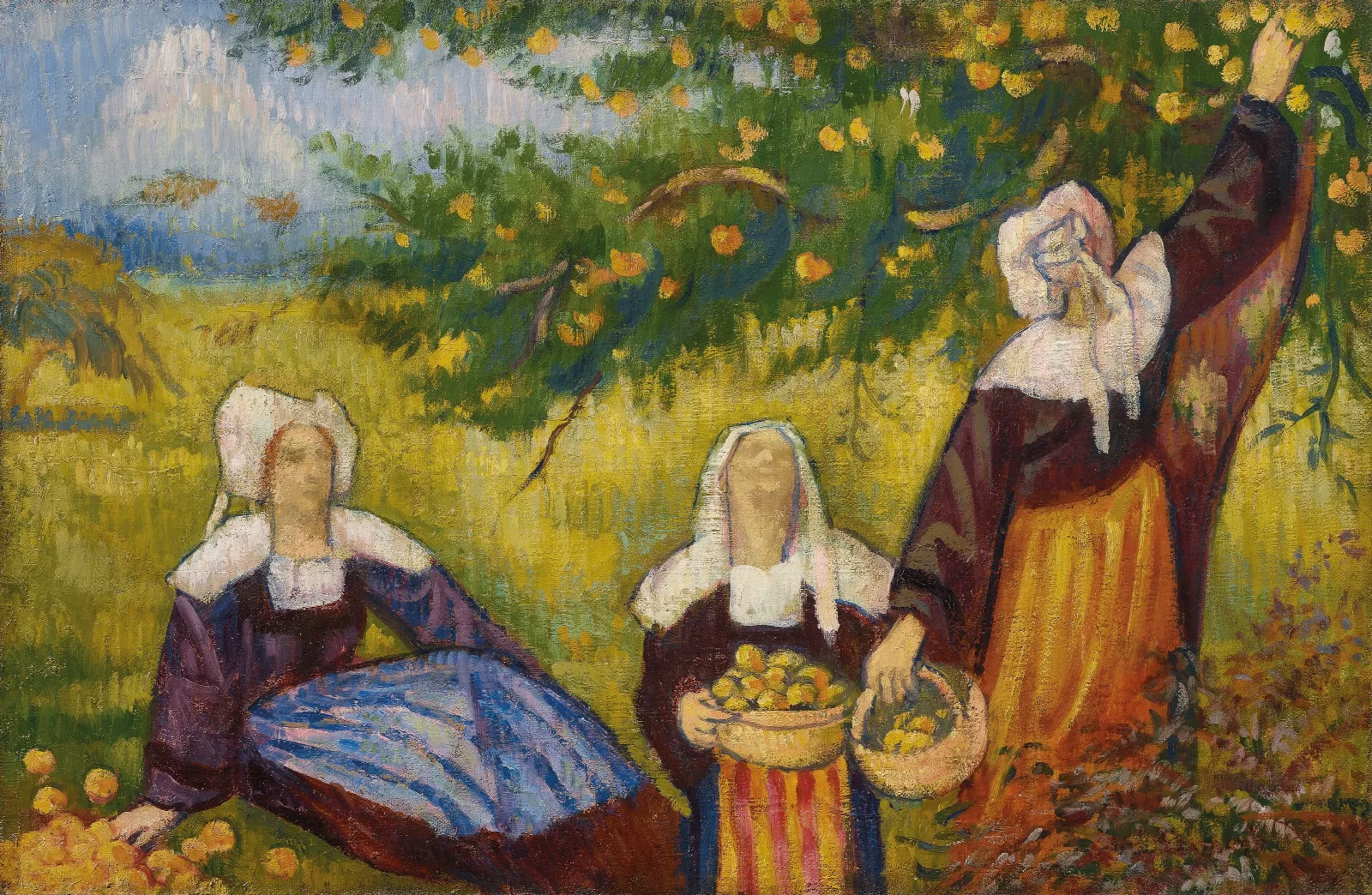 Les Cueilleuses De Pommes Wall Art by Emile Bernard - Canvas Print