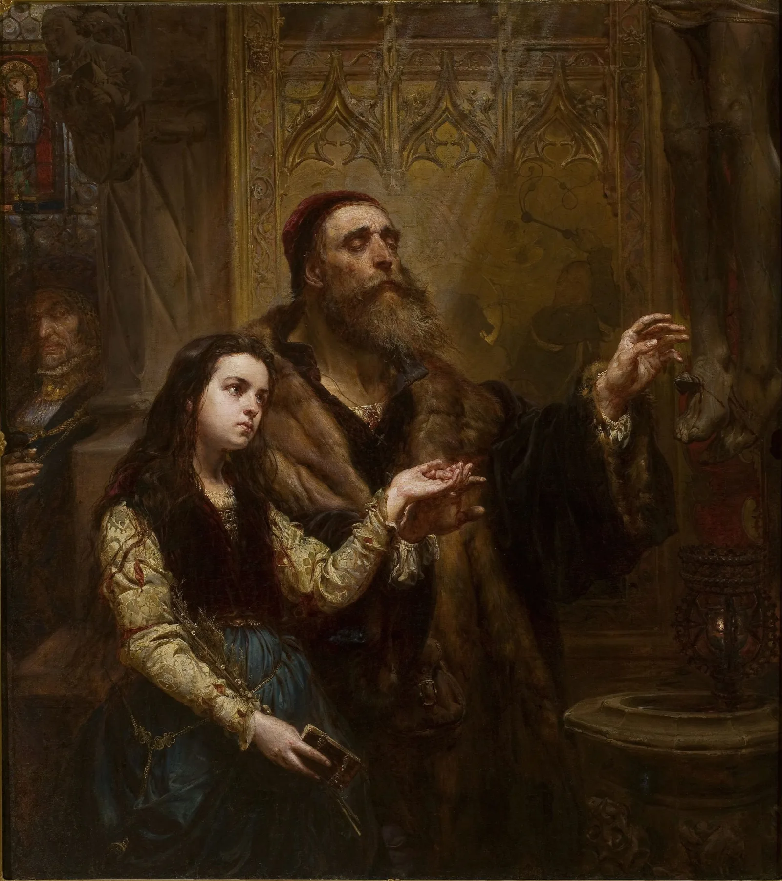 Blind Veit Stoss With His Granddaughter Wall Art by Jan Matejko - Canvas Print