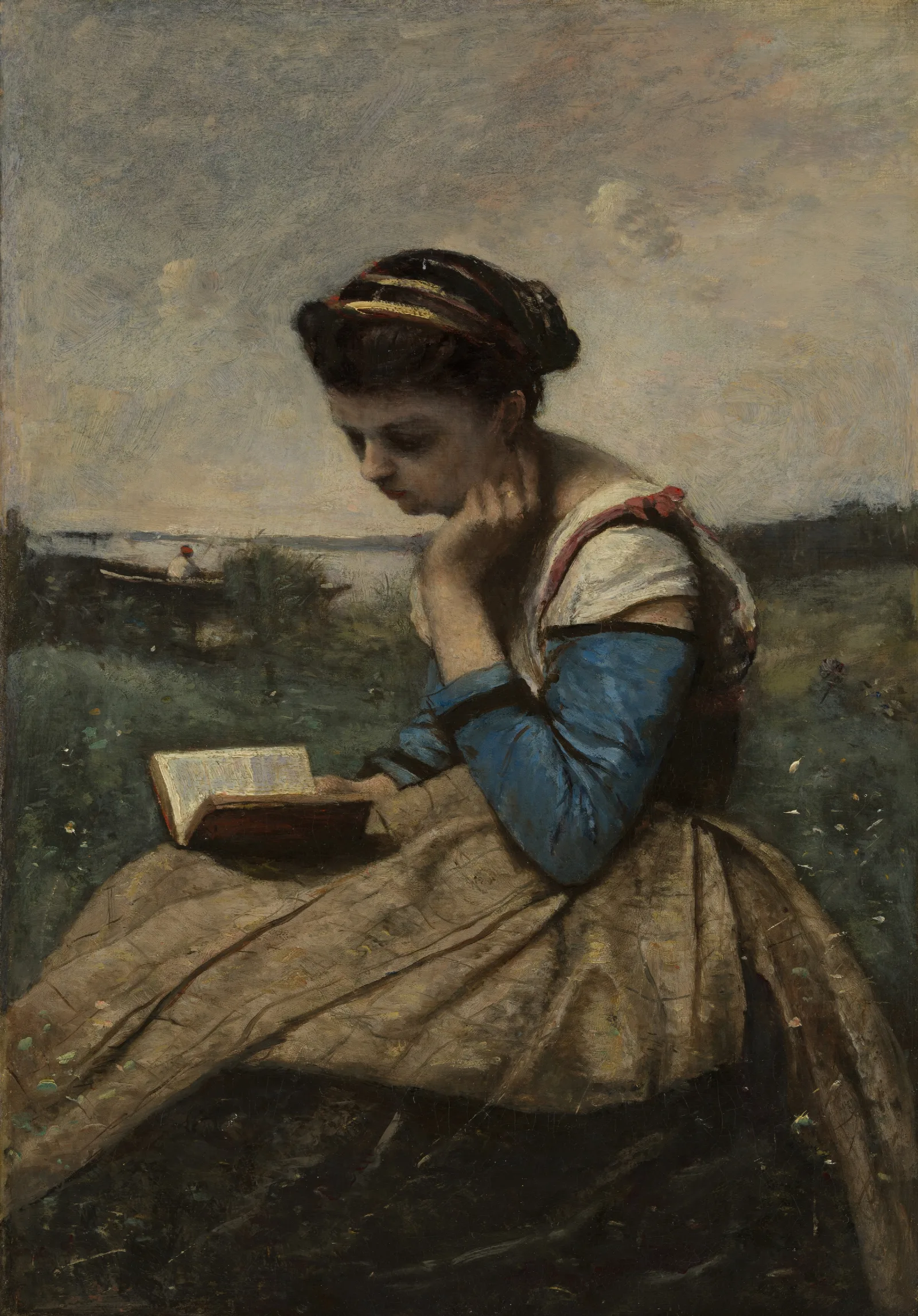 A Woman Reading Wall Art by Jean-Baptiste-Camille Corot - Canvas Print