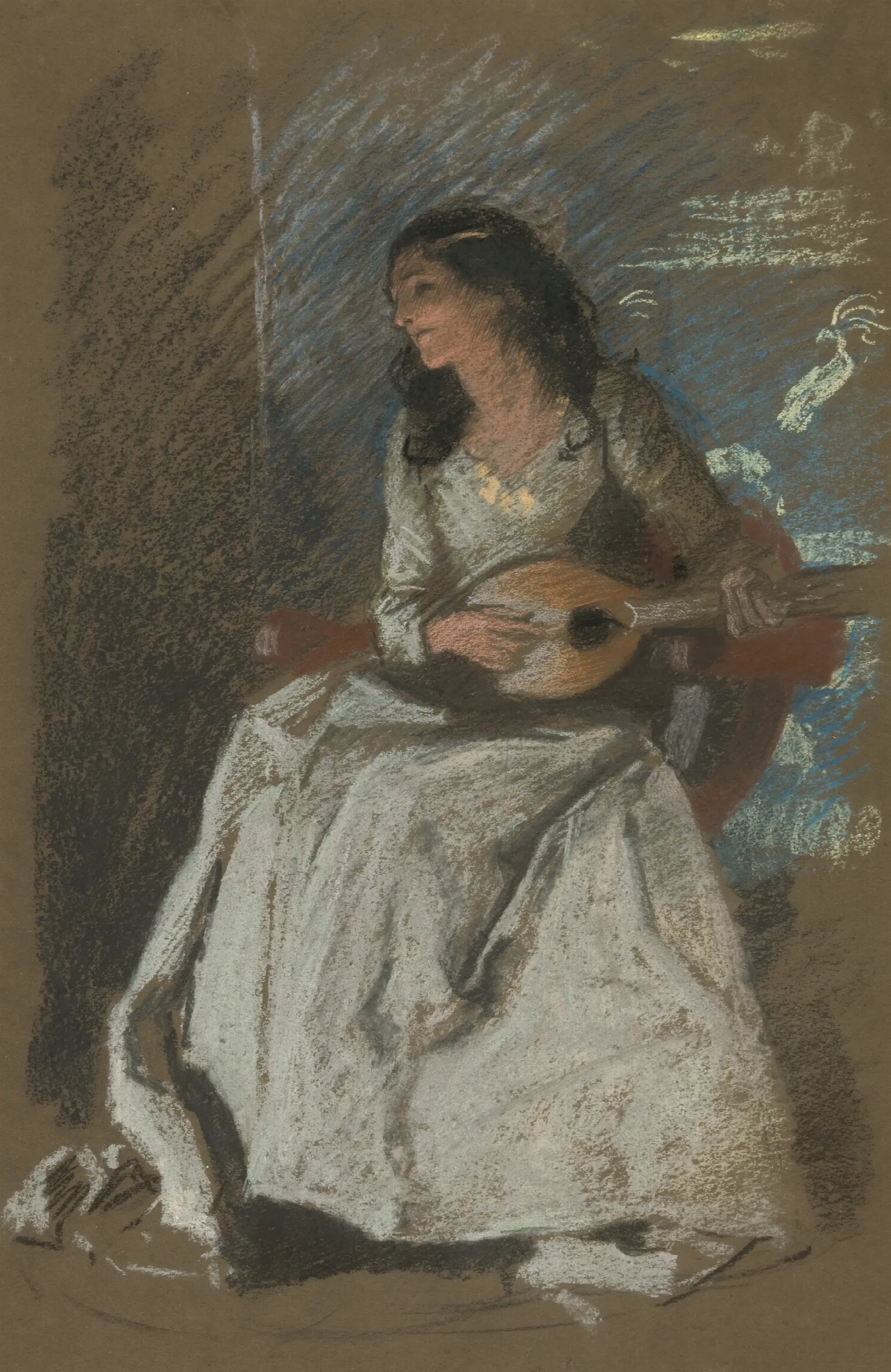 Study Of Lady Playing Mandolin Wall Art by Edwin Austin Abbey - Canvas Print