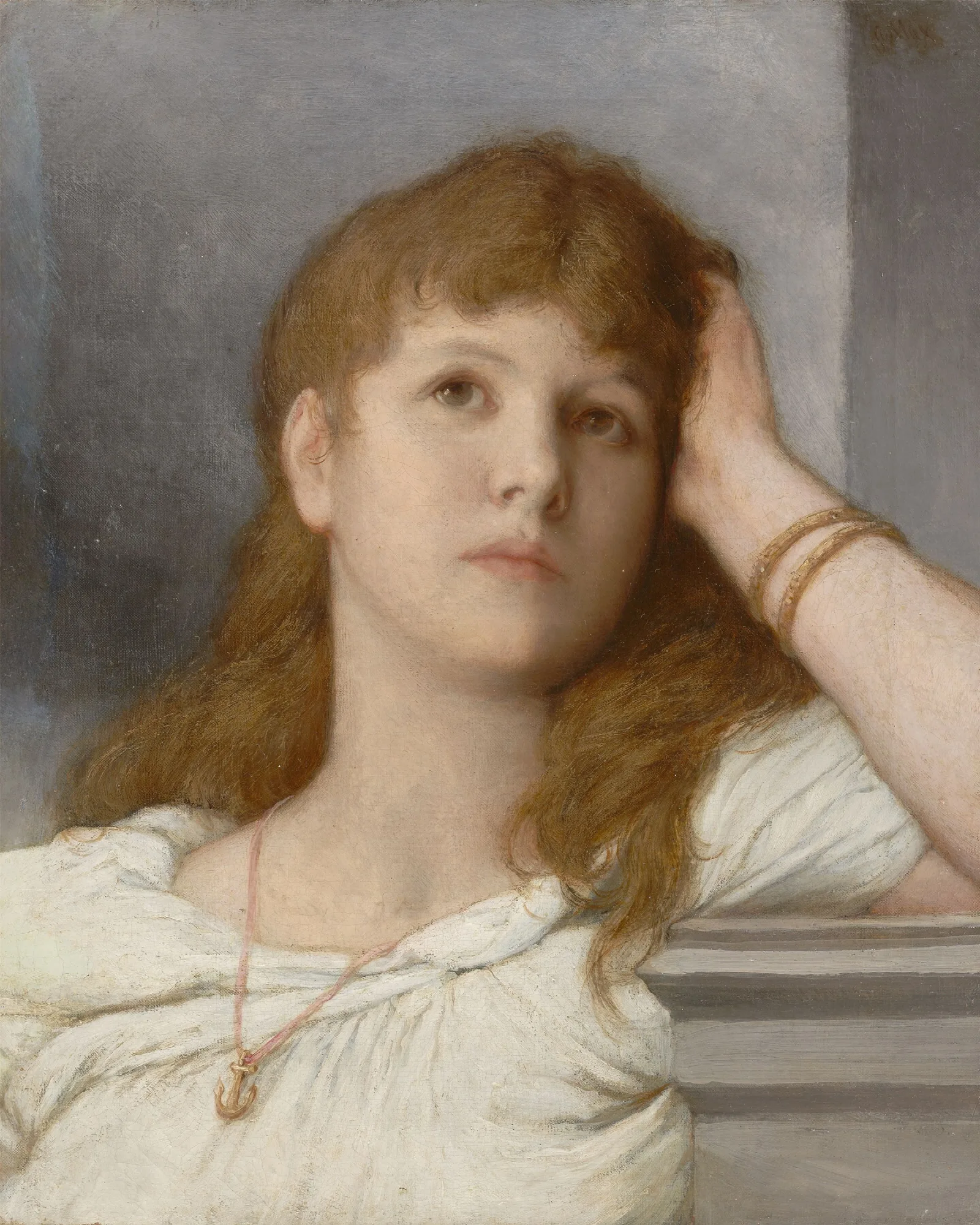 Nachdenkliche Frau Wall Art by Gabriel von Max - Canvas Print