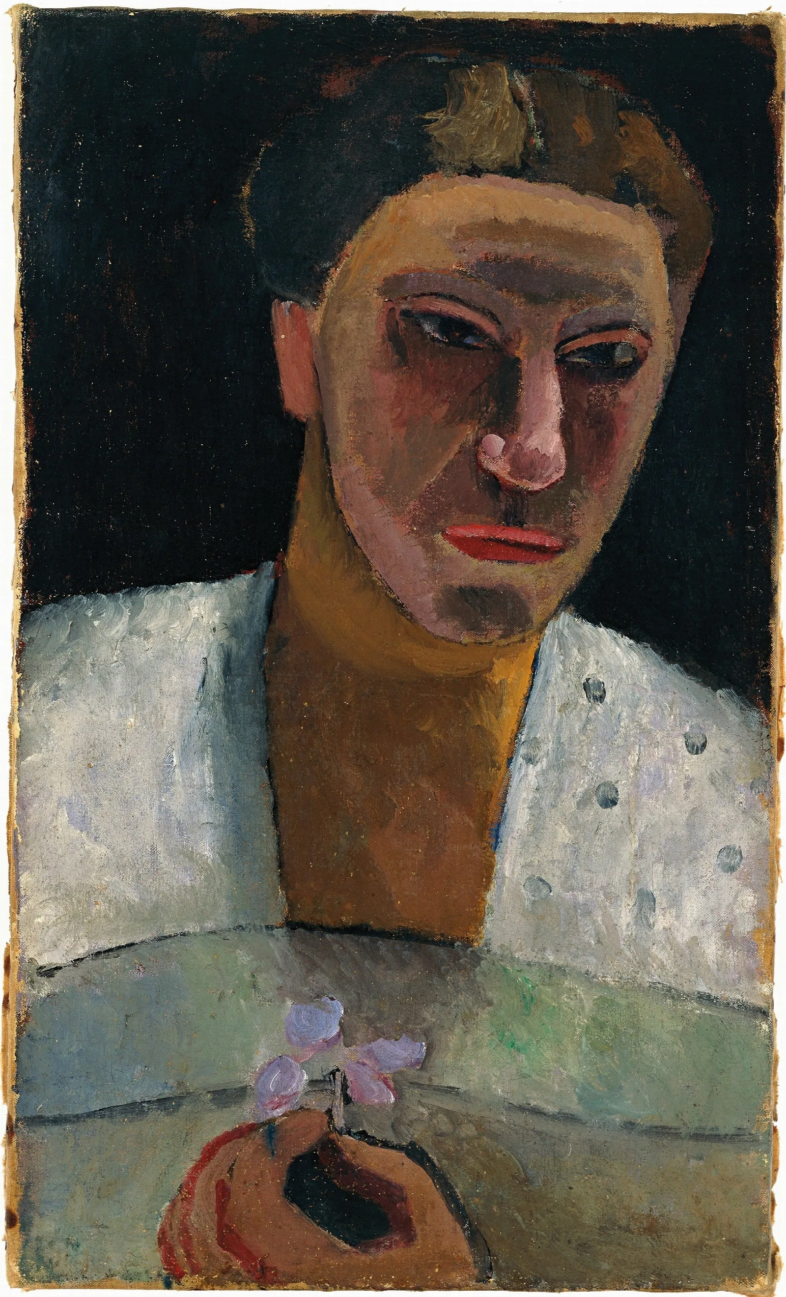Half Length Portrait Of Lee Hoetger With Flower Wall Art by Paula Modersohn-Becker - Canvas Print