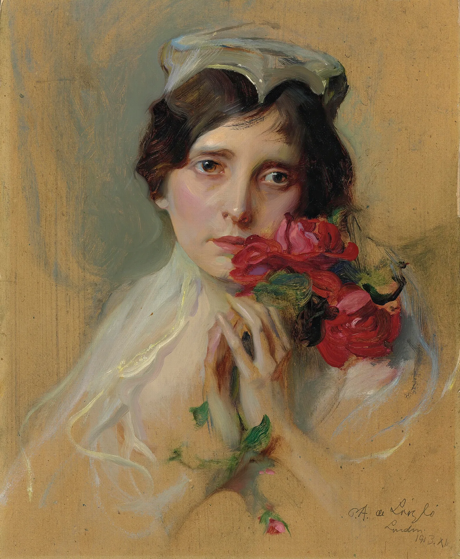 Portrait Of A Lady Wearing A Peaked Headdress Wall Art by Philip Alexius de László - Canvas Print