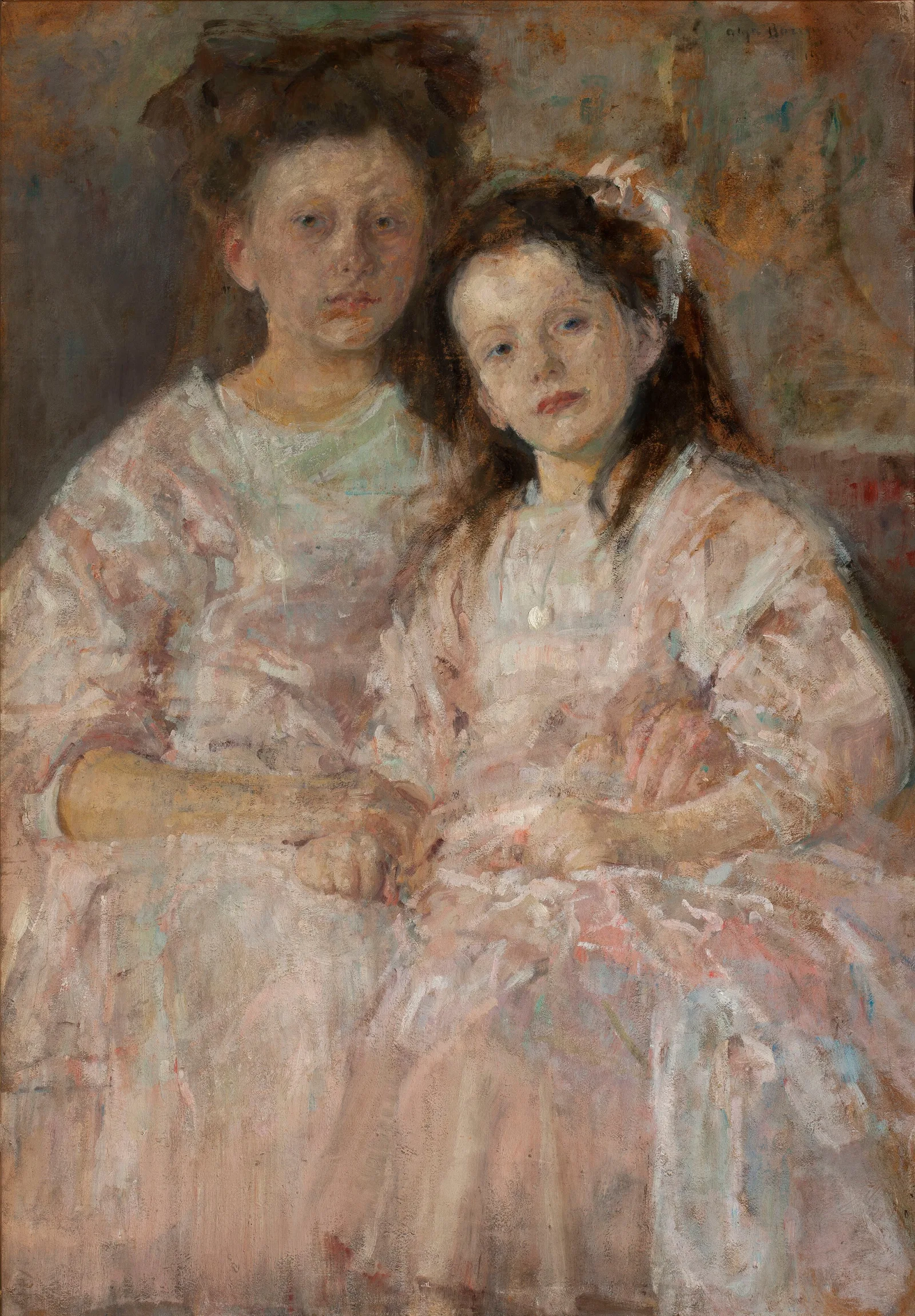 Portrait Of Girls Helena And Wladyslawa Chmielarczyk Wall Art by Olga Boznanska - Canvas Print