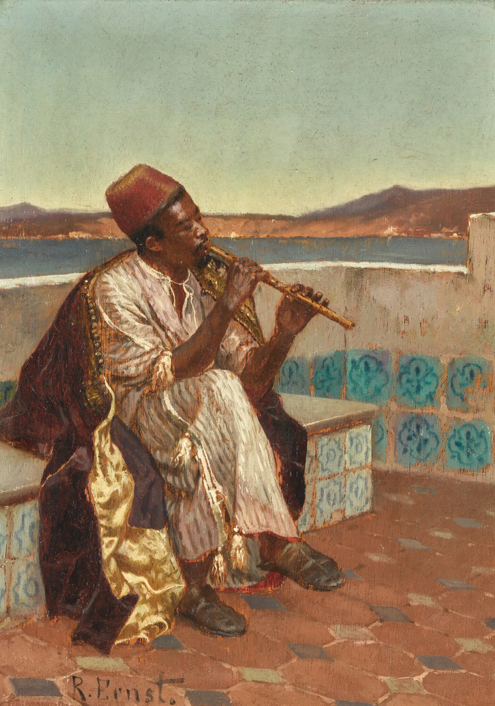 Musician On The Terrace Wall Art by Rudolf Ernst - Canvas Print