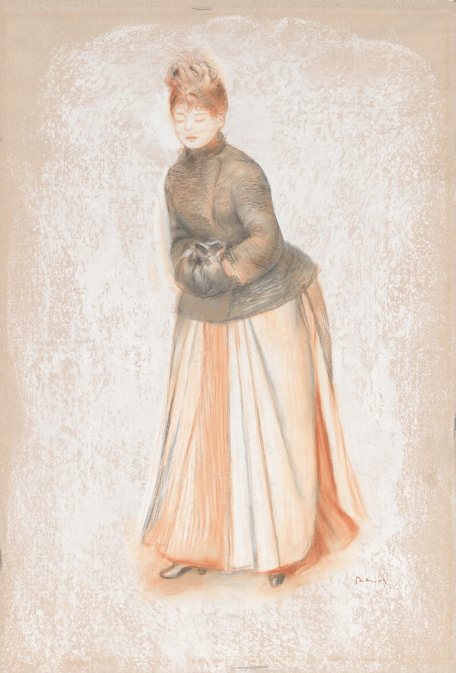Young Woman With A Muff 2 Wall Art by Pierre-Auguste Renoir - Canvas Print