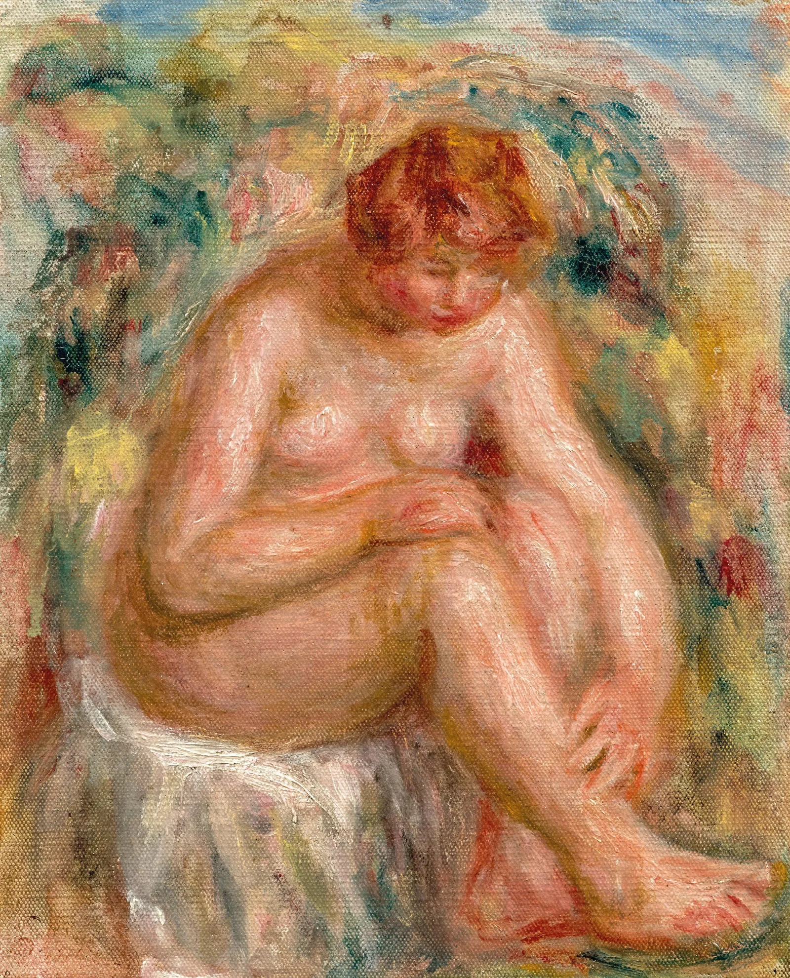 Femme Nue Assise Vue De Trois Quarts Baigneuse Wall Art by Pierre-Auguste Renoir - Canvas Print