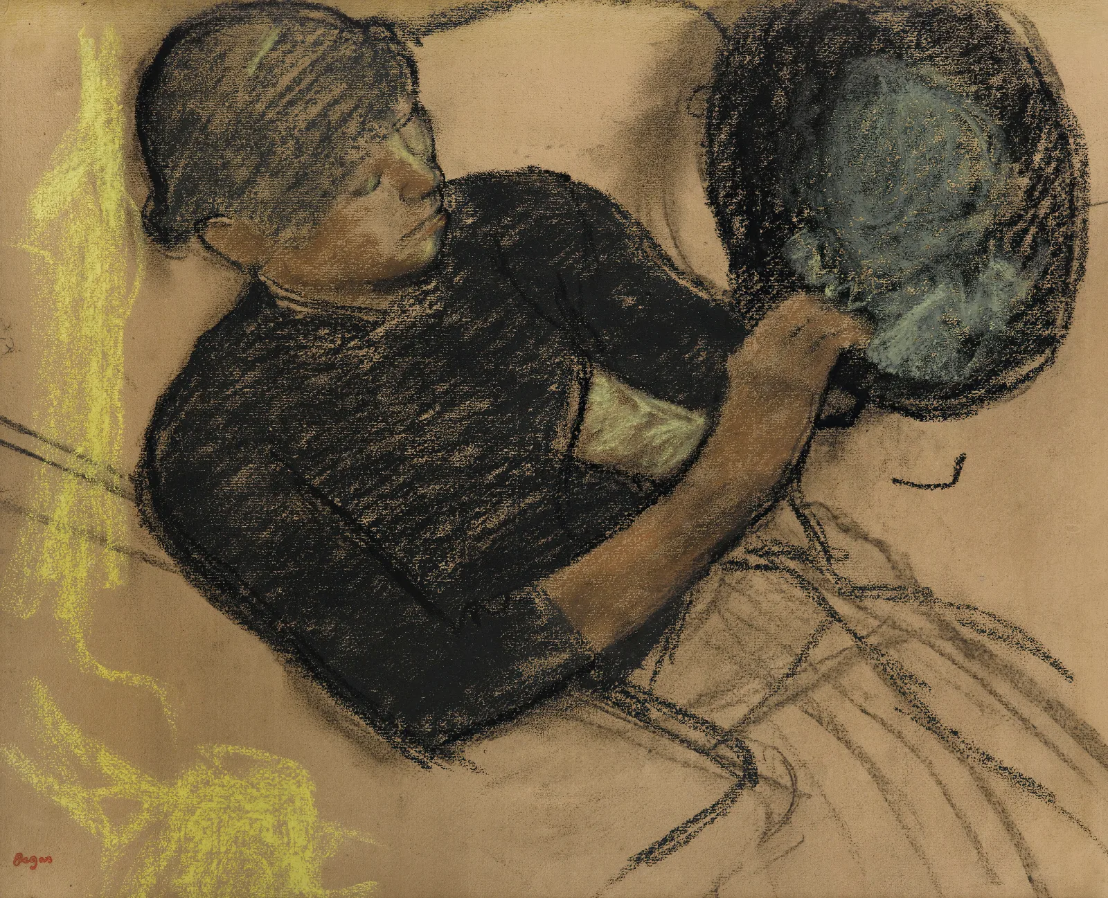 Chez La Modiste Modiste Garnissant Un Chapeau Wall Art by Edgar Degas - Canvas Print