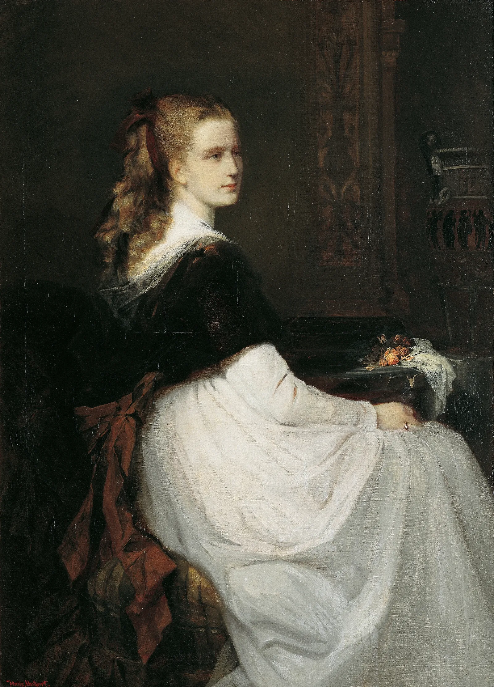 Portrait Of Eugenie Scheuffelen Wall Art by Hans Makart - Canvas Print