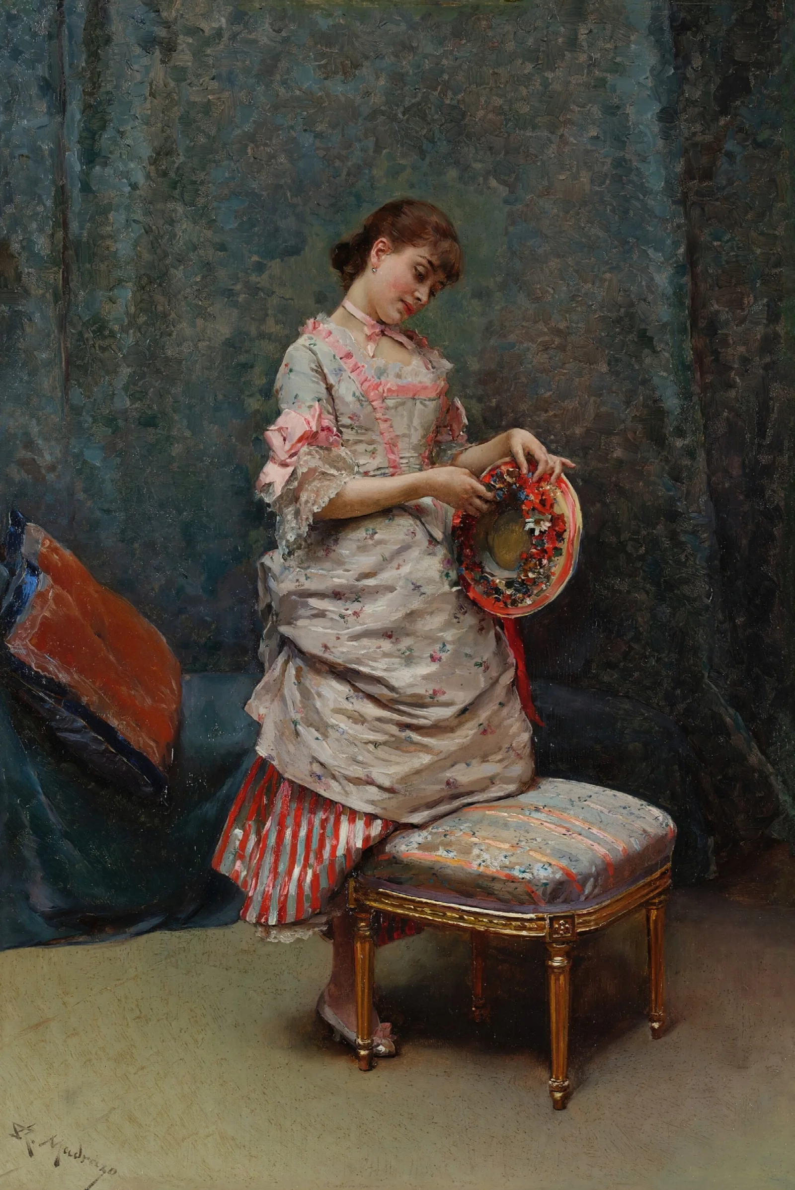 Aline Holding A Hat Wall Art by Raimundo de Madrazo y Garreta - Canvas Print
