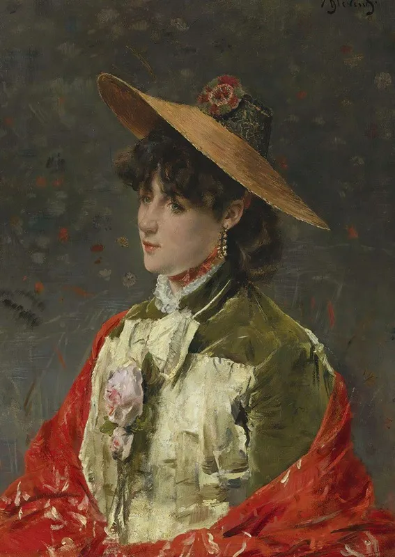 Femme Au Chapeau De Paille Wall Art by Alfred Stevens - Canvas Print