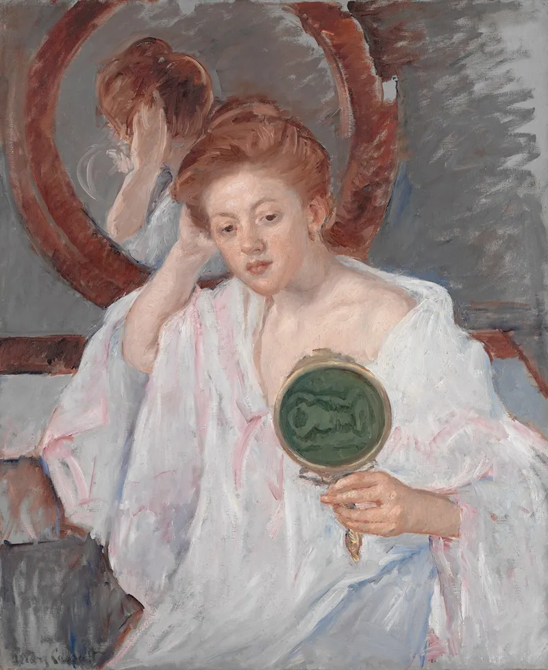 Denise At Her Dressing Table Wall Art by Mary Cassatt - Canvas Print