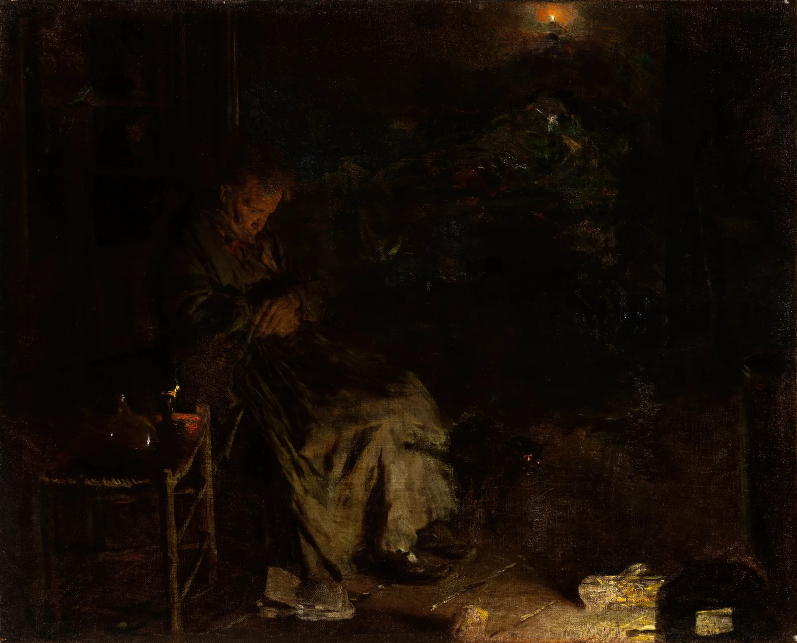 Old Woman Watching Over A Dead Body I Wall Art by Aleksander Gierymski - Canvas Print