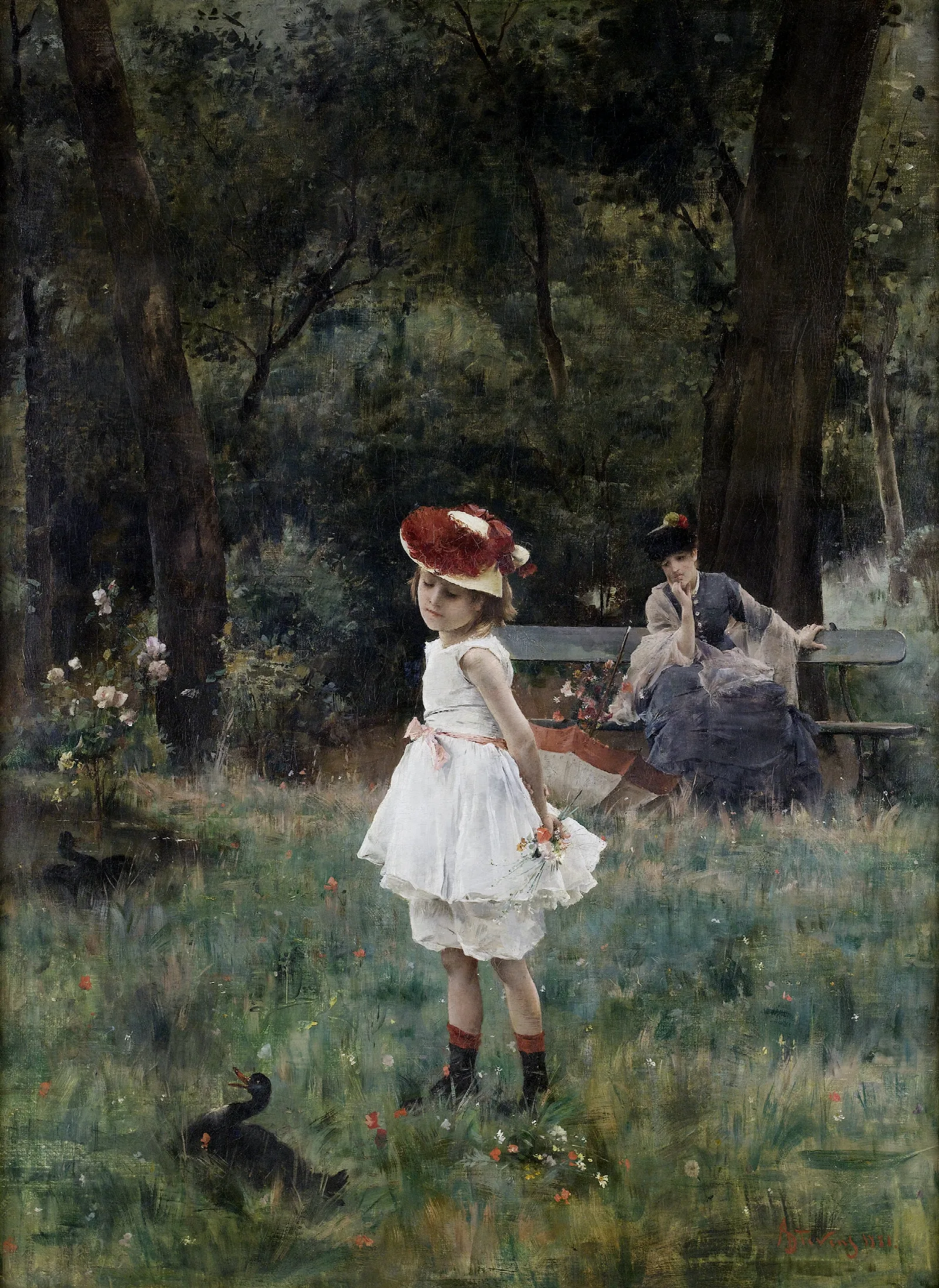 La Fillette Aux Canards Wall Art by Alfred Stevens - Canvas Print