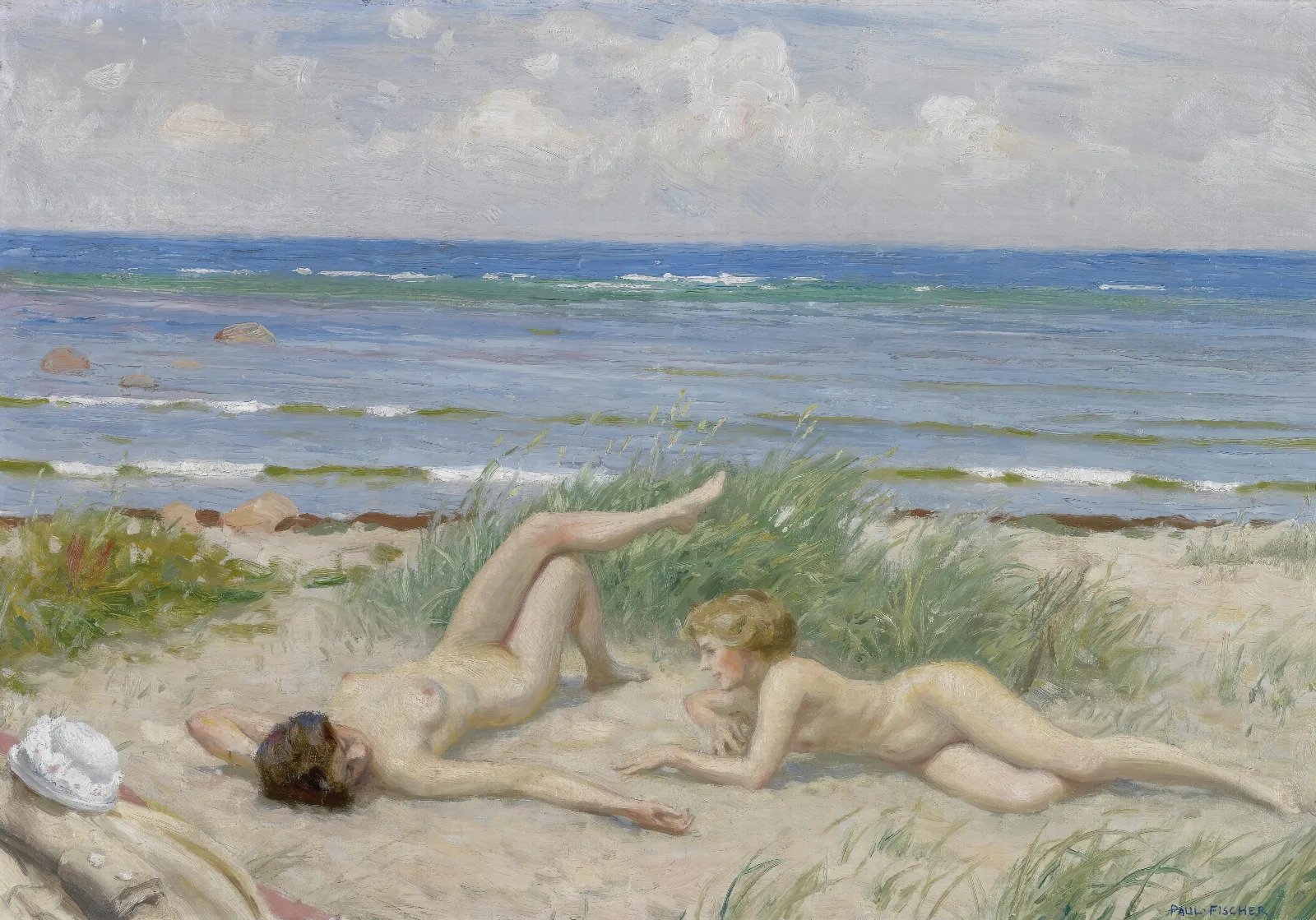 Piger Pa Stranden Bastad Wall Art by Paul Fischer - Canvas Print