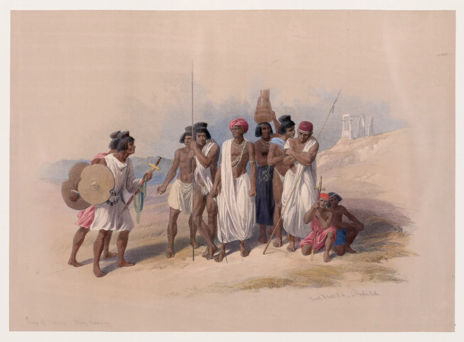 Group Of Nubians Wady Kardasey Sic Qirtasi Wall Art by David Roberts - Canvas Print