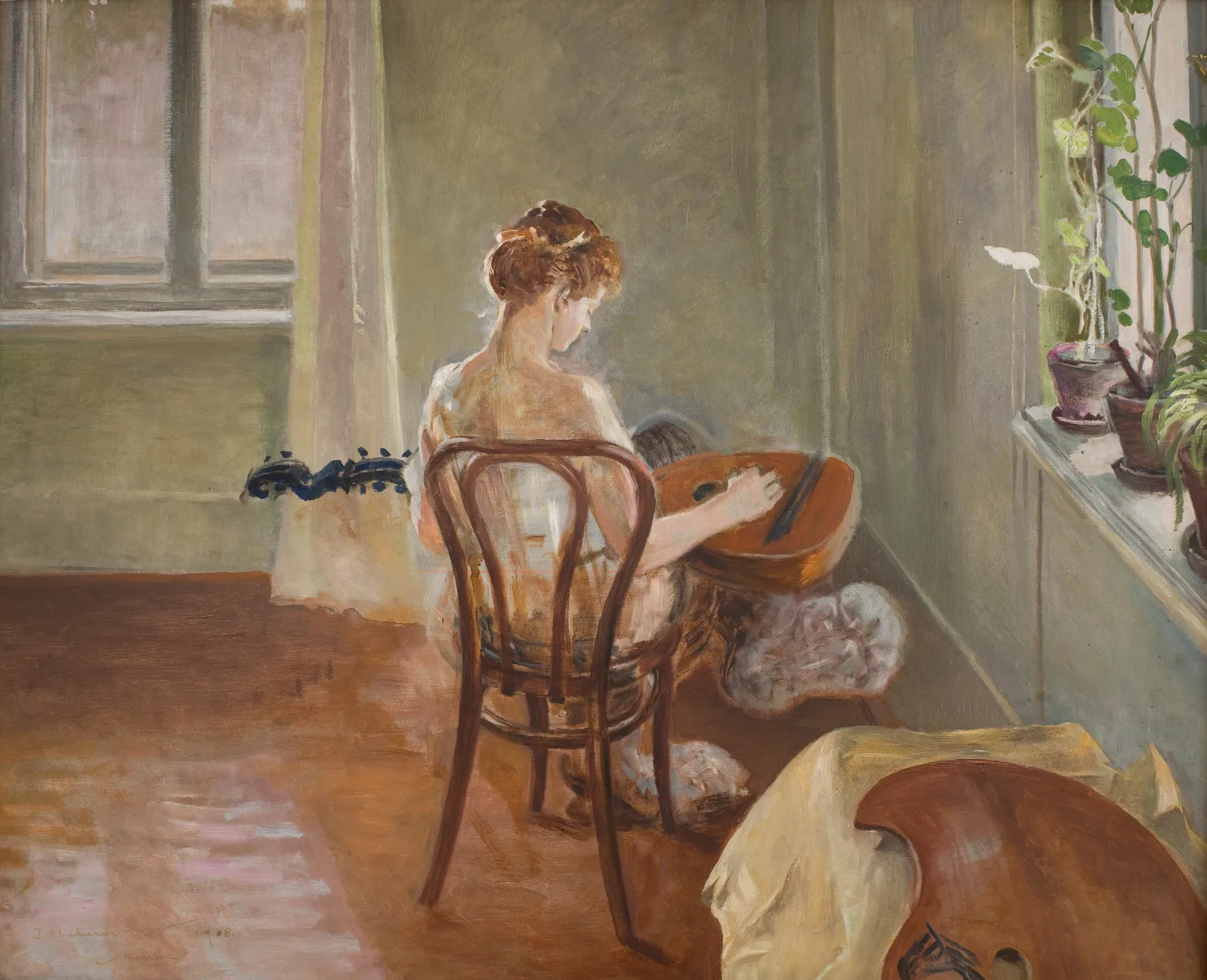 Interior With The Chimera Playing The Guitar Wall Art by Jacek Malczewski - Canvas Print